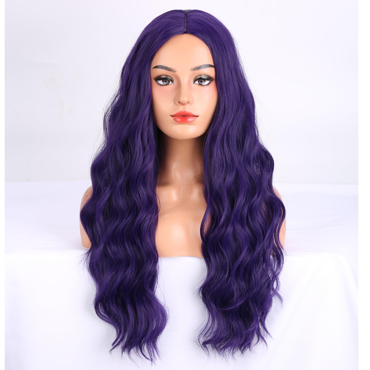 MAGQOO  Flame Fire Wig - Long Curly Wavy Ombre Wigs for Women & Girls - Middle Part, Heat Resistant, High Density Synthetic Wigs: Dark Purple