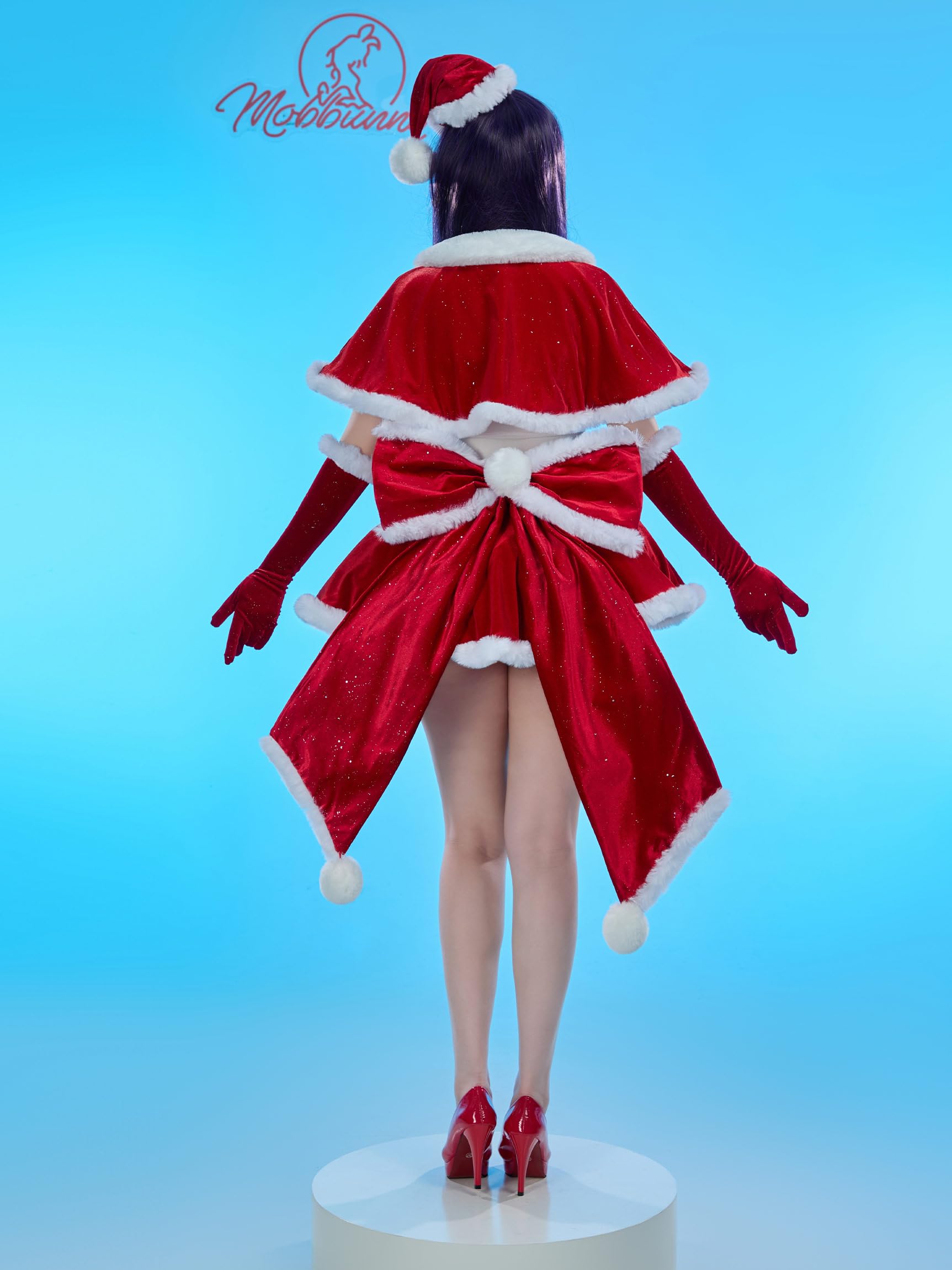 Mobbunny Women Christmas Anime Cosplay Costume Red Fluffy Dress Outfits with Cape and Santa Hat: Large Red