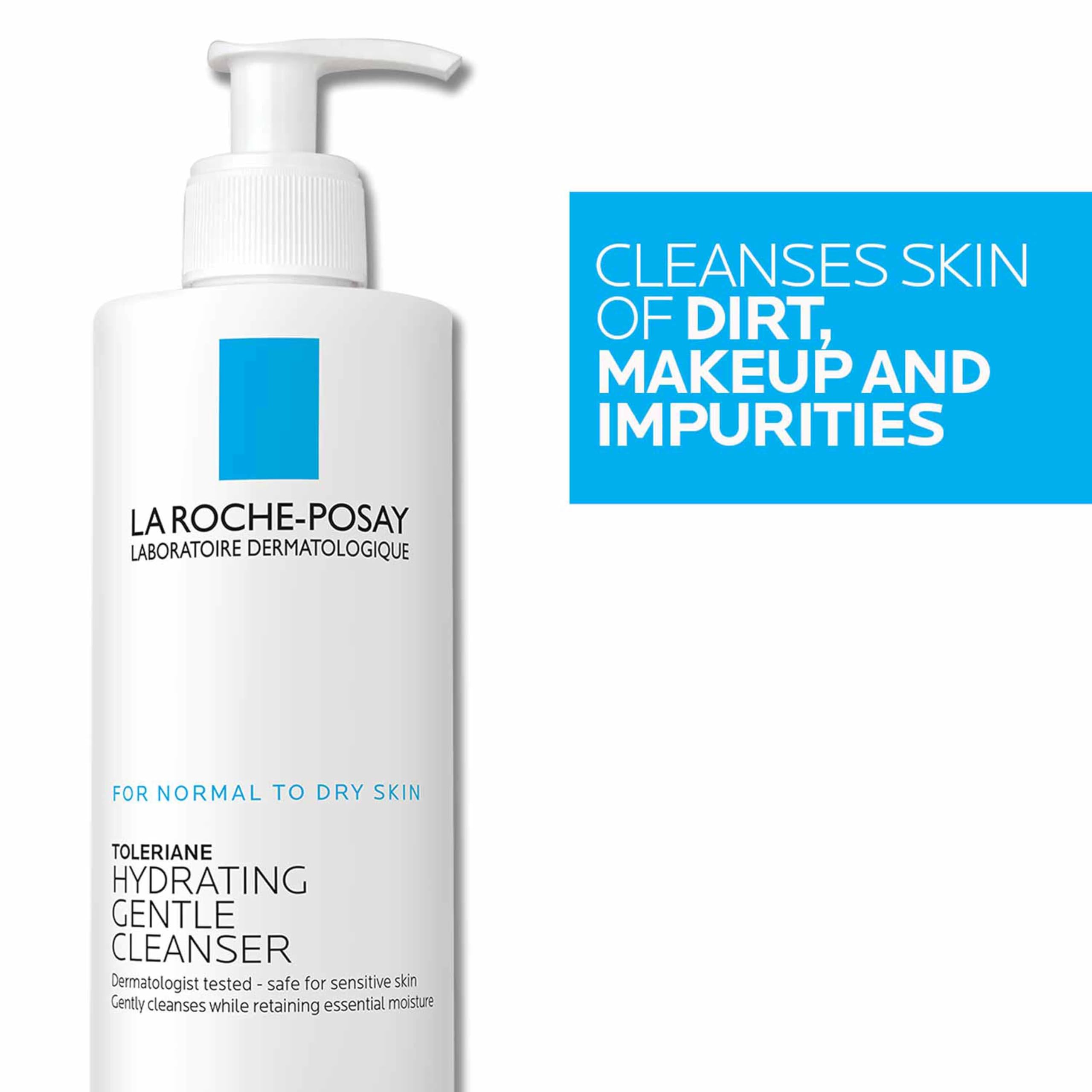 La Roche-Posay Toleriane Hydrating Gentle Face Cleanser, Hydrating Facial Cleanser With Niacinamide + Ceramides, Daily Face Wash For Dry Skin To Normal Skin, Sensitive Skin Tested, Fragrance Free: 13.52 Fl Oz (Bottle)