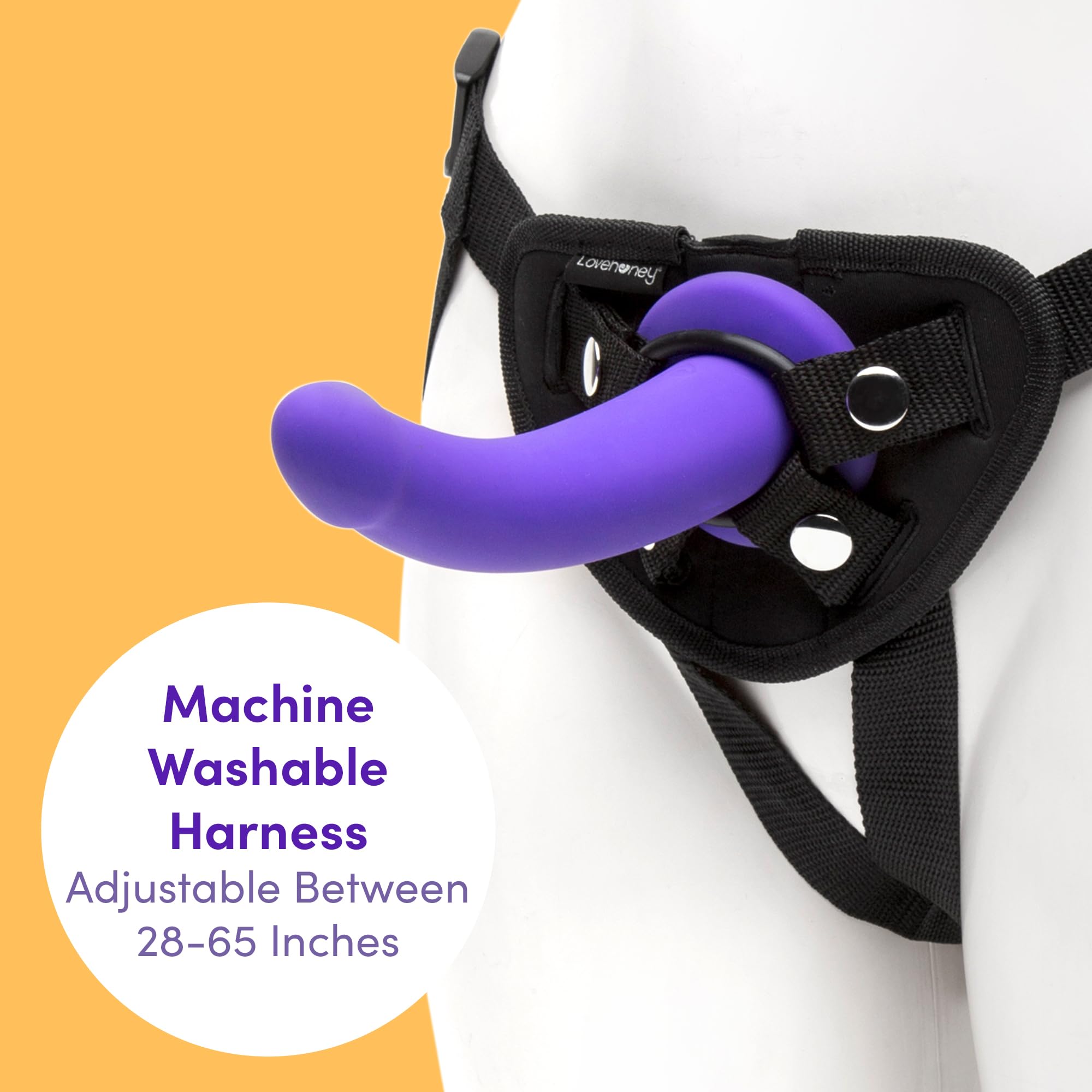 Lovehoney Advanced Unisex Strap On Dildo & Harness Kit - 7 Inch Curved Silicone Strap On for Pegging Play - Adjustable Harness Set with 3 O-Rings - Anal Dildo Adult Sex Toy - Waterproof - Purple