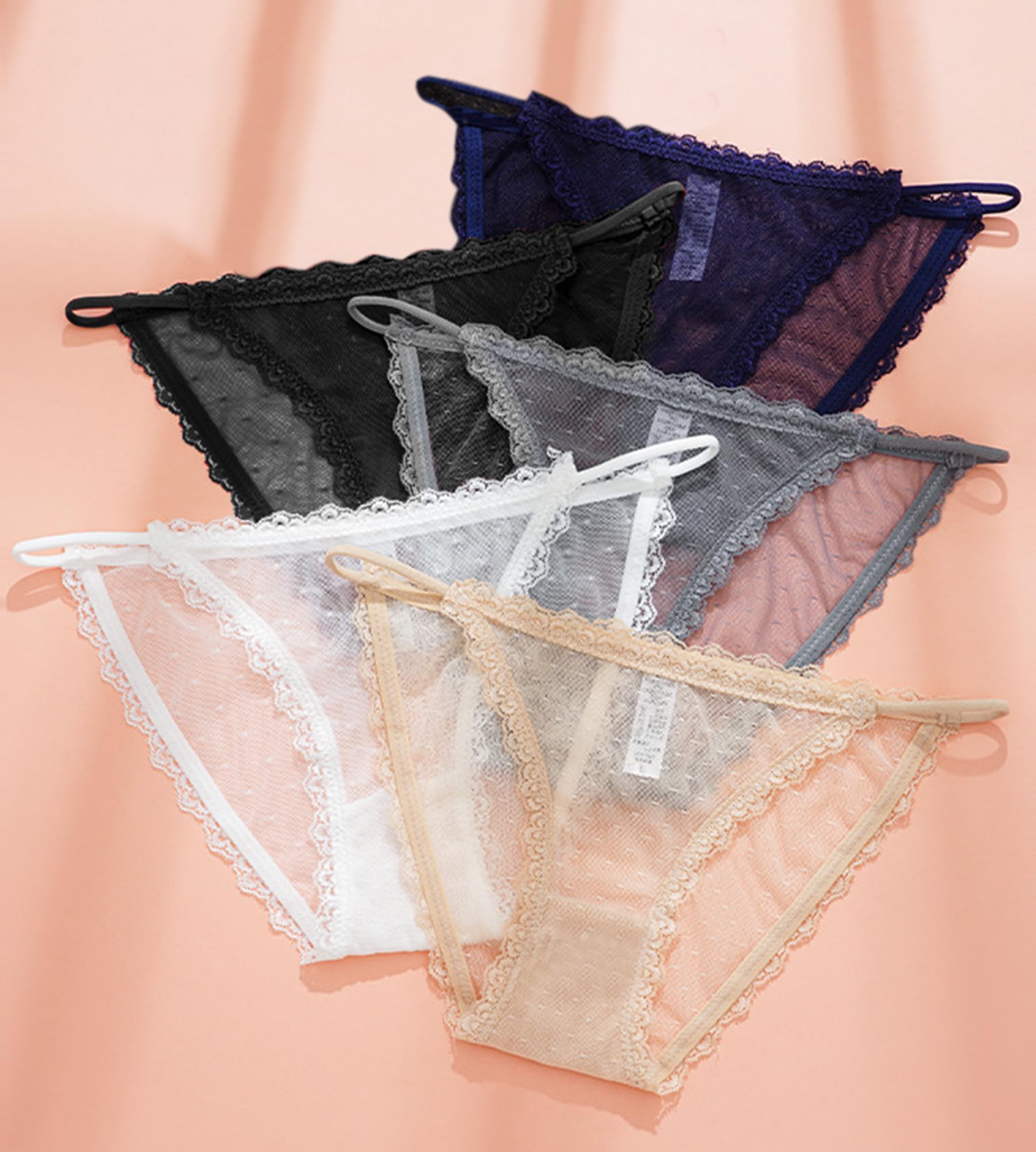 J-pone Sexy Underwear for Women String Bikini Underwear for Women High Cut Breathable Hipster Cheeky Lace Panties 5Pack: Small 5 Pack Multicolor