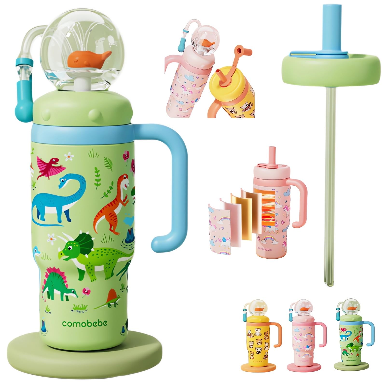 Stainless Steel Whale Fountain Tumbler with Handle 2025 Drinking Cup with Whale Squirt Insulated Travel Tumblers Kids Weighted Sippy Cup No Spill Cute Water Bottle with Lids and Straws Leak Proof ()