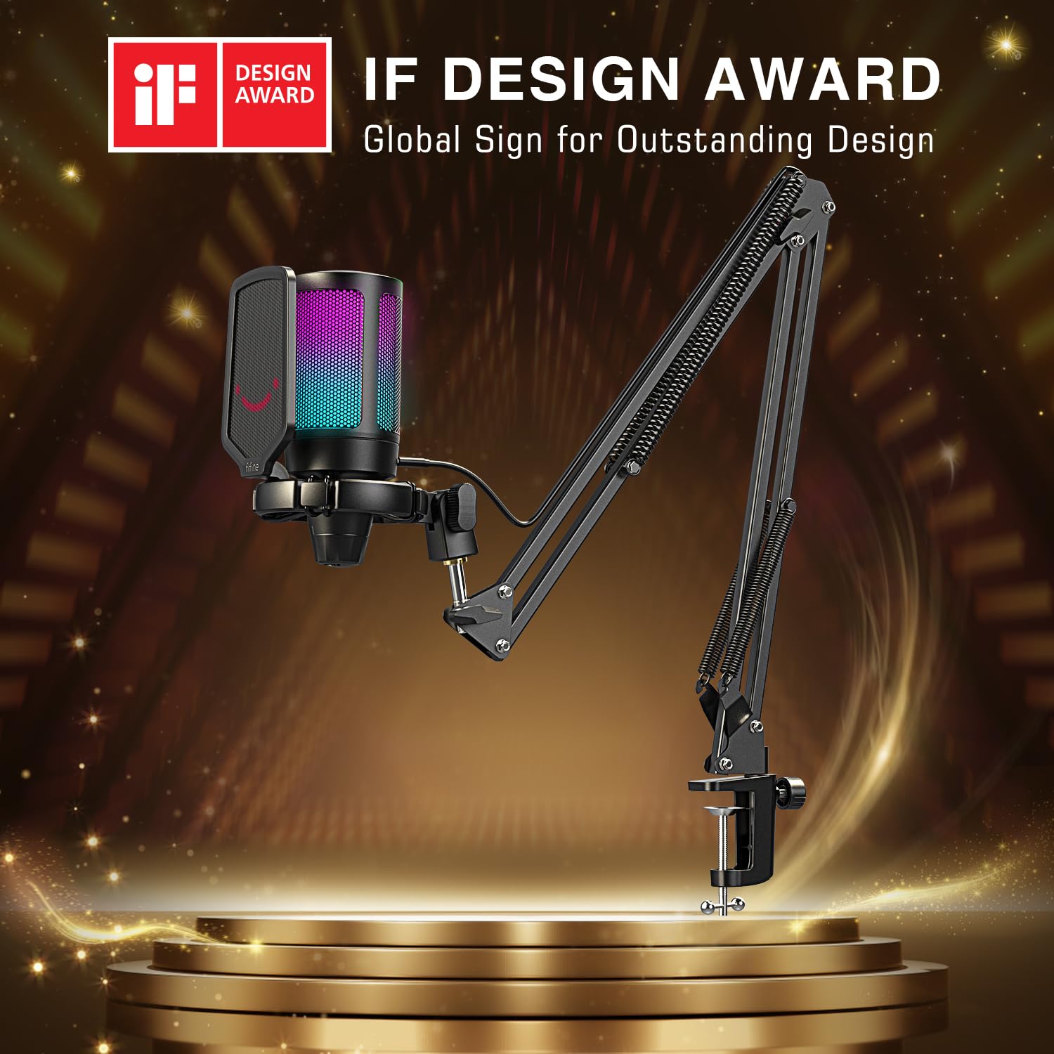 FIFINE Gaming PC USB Microphone, Podcast Condenser Mic with Boom Arm, Pop Filter, Mute Button for Streaming, Twitch, Online Chat, RGB Computer Mic for PC Gamer Youtuber-AmpliGame A6T thumbnail 2