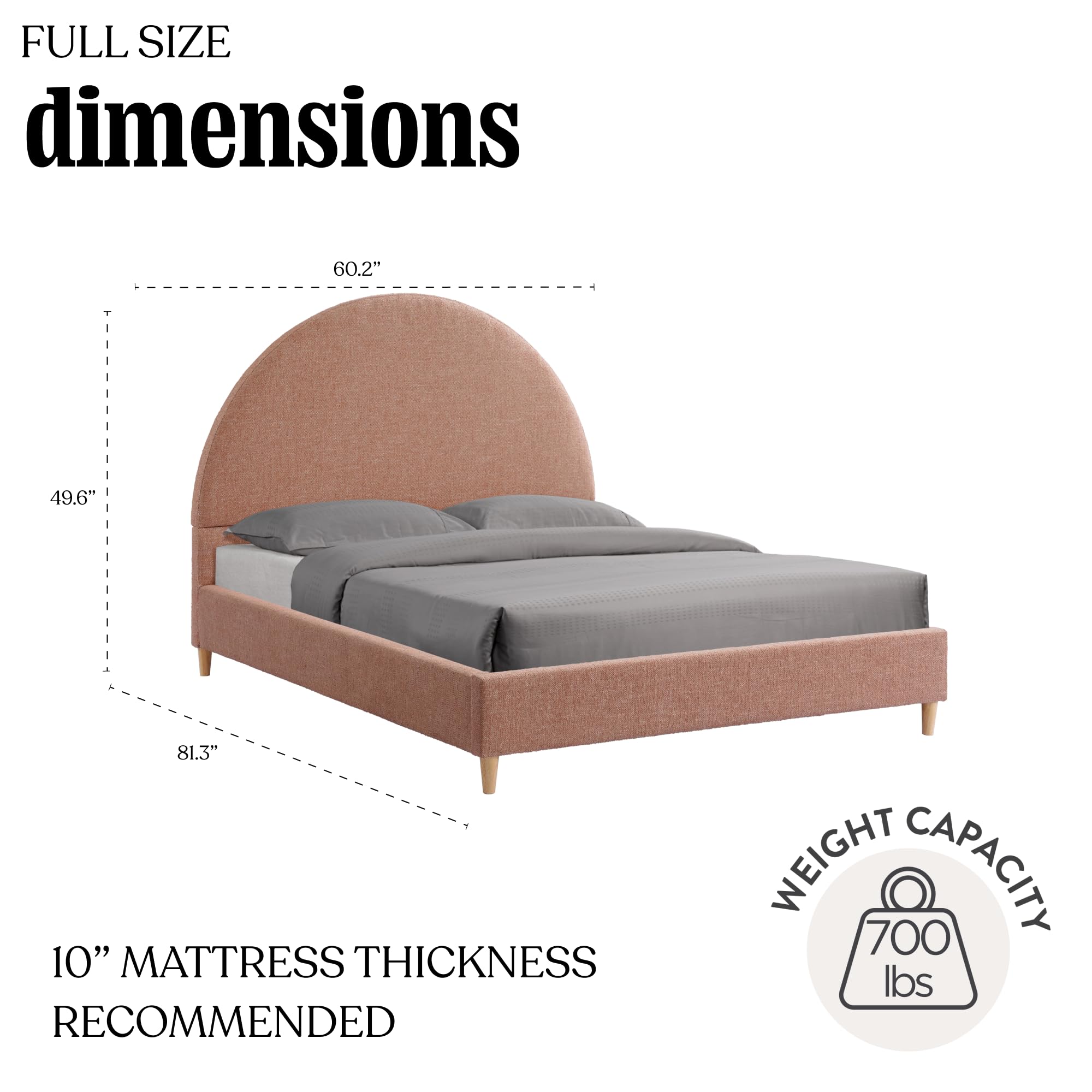 DG Casa Boucle Cloud Bed Frame with Arch Shaped Headboard, Upholstered in Soft Fabric, Platform Bed Frame with Solid Wood Legs - Boho or Modern Style - No Box Spring Needed - Queen Size