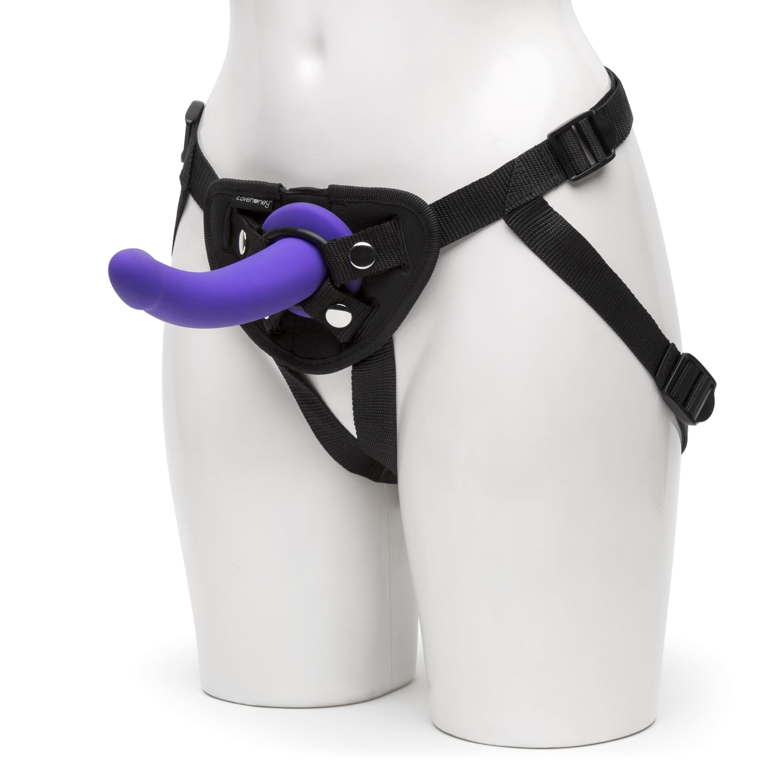 Lovehoney Advanced Unisex Strap On Dildo & Harness Kit - 7 Inch Curved Silicone Strap On for Pegging Play - Adjustable Harness Set with 3 O-Rings - Anal Dildo Adult Sex Toy - Waterproof - Purple