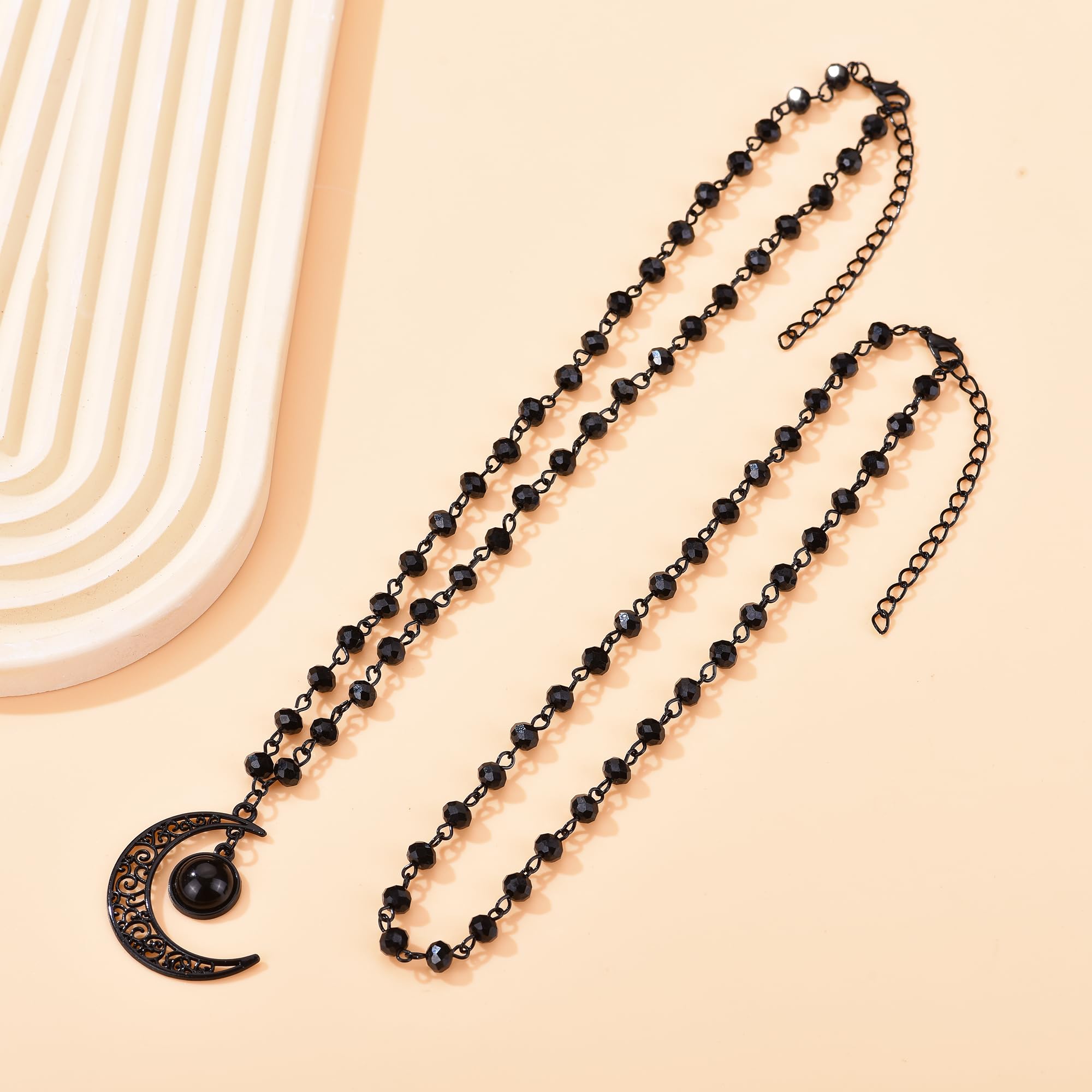 Balirek Gothic  Necklaces Moon Cross Necklaces Black Crystal Chain Halloween Black Pendant Choker Halloween Jewelry for Woman: Moon