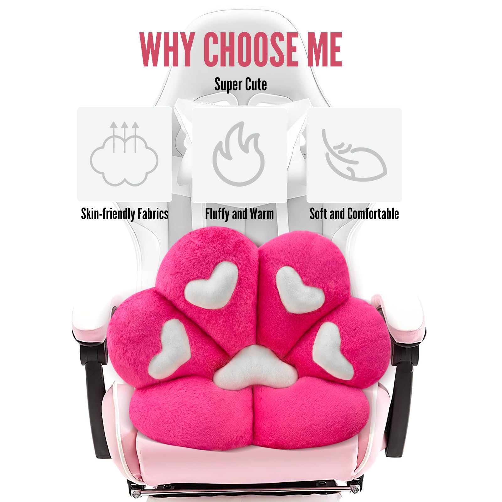 MOONBEEKI Cat Paw Cushion Chair Comfy Kawaii Plush Seat Cushions Shape Lazy Pillow for Gamer Chair 28"x 24" Cozy Floor Cute Seat Kawaii for Girl Worker Gift, Dining Room Bedroom Decorate Black: Red 28 Inch