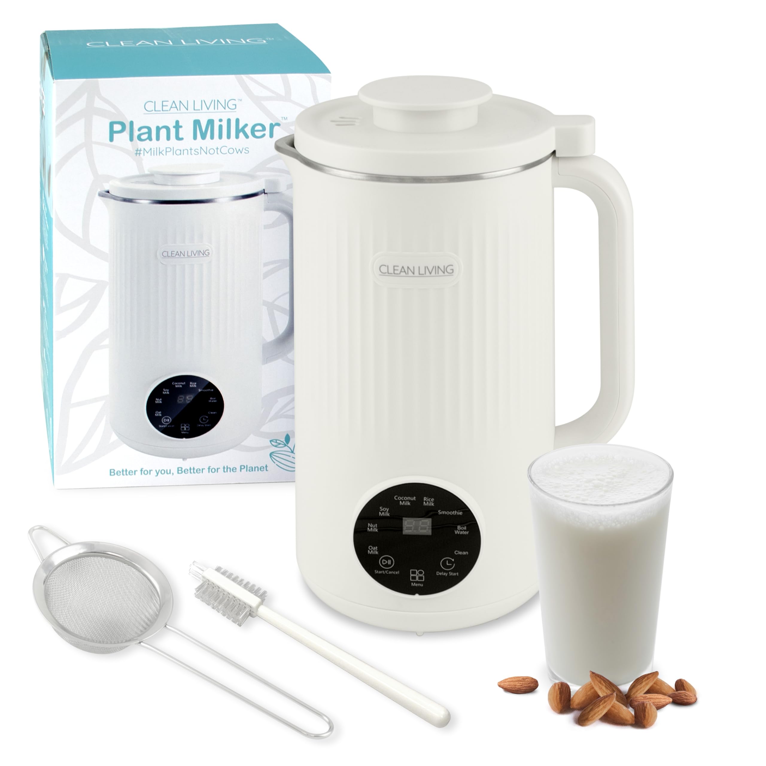 Clean Living With Michelle 1qt. Plant Milker, 8-in-1 Multi-Functional, Self-cleaning, Nut Milk Maker, Homemade Plant Milk Maker, Almond Milk Machine 33.8oz (): White