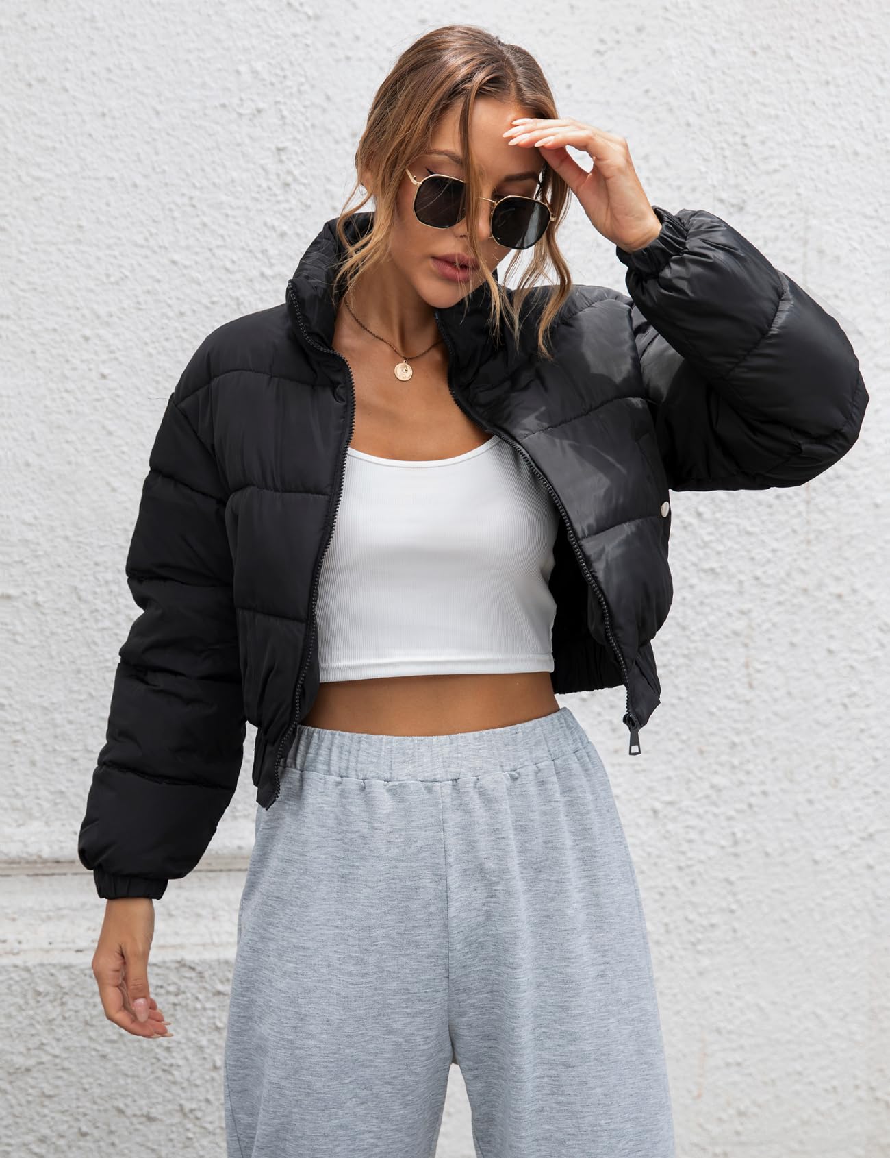 Gihuo Women' s Cropped Quilted Puffer Jacket Outerwear Coats: Gihuo Women' s Cropped Quilted Puffer Jacket Outerwear Coats