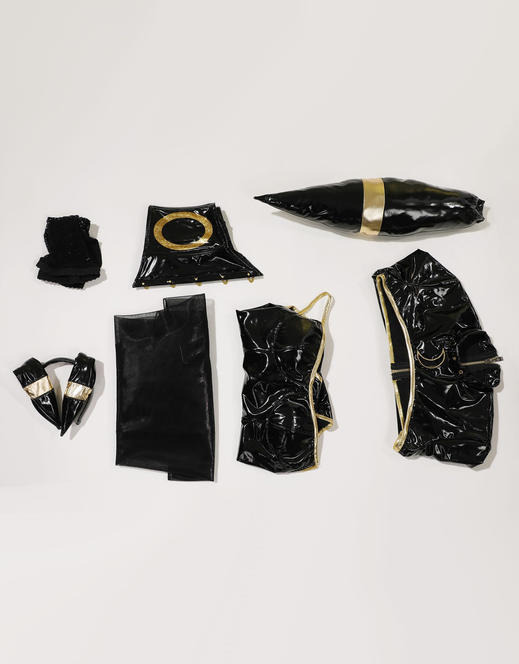 Mobbunny Anime Cosplay Costume for Women Black Bodysuit PU Leather Bodycon and Top with Chiffon Skirt Headband Tail: Small