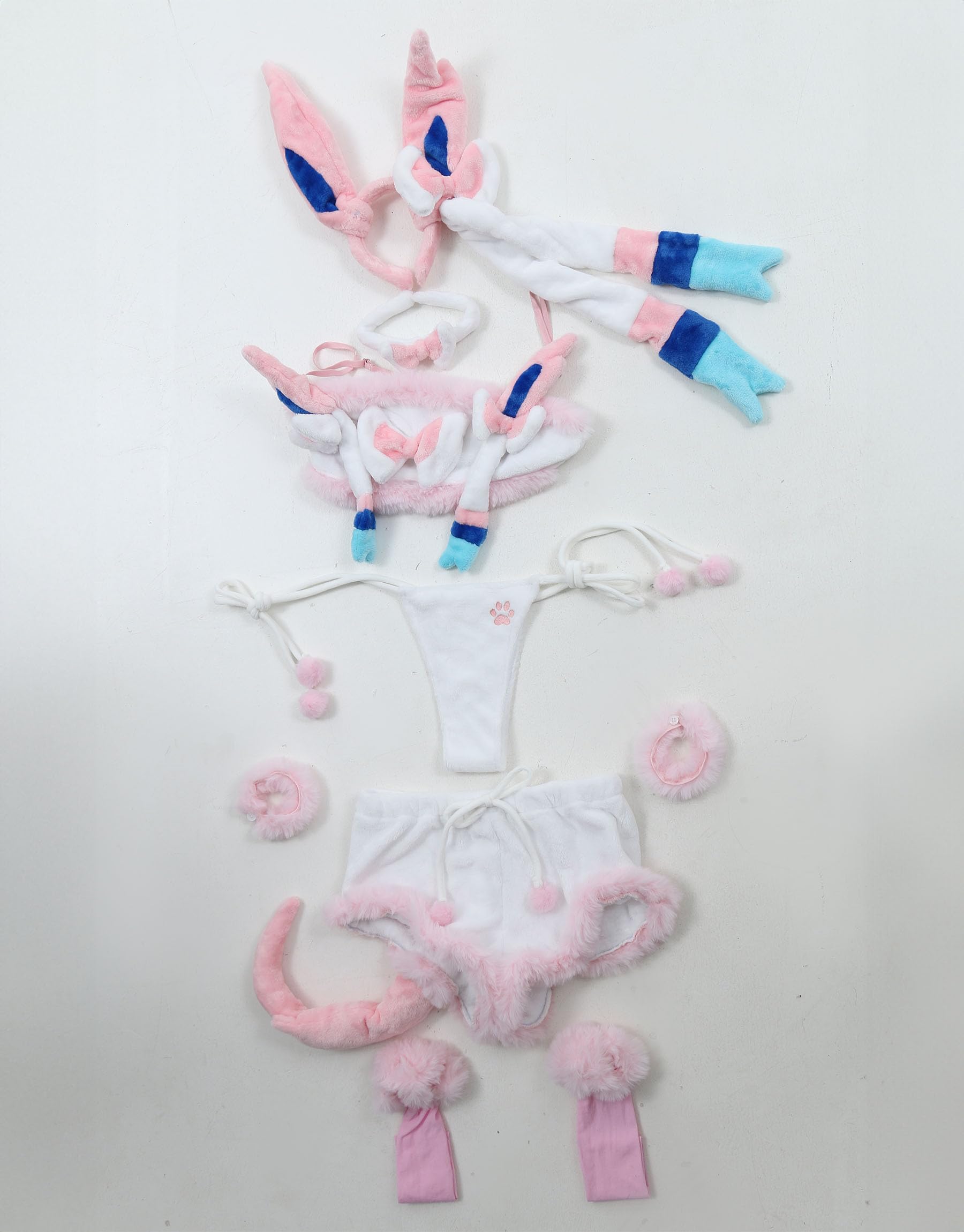 Mobbunny Women Cute Pajamas Set Pink Furry Tube Top and Shorts Anime Cosplay Homewear Sleepwear: Small