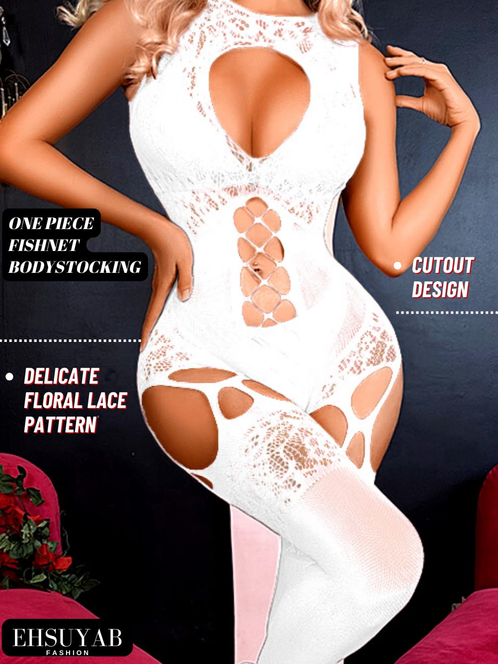 EHSUYAB Women Body Stockings Sexy, Exotic Dancer Fishnets Lingerie Glow Party, Fishnet Bodysuit Rave Outfits Club Plus Size: White
