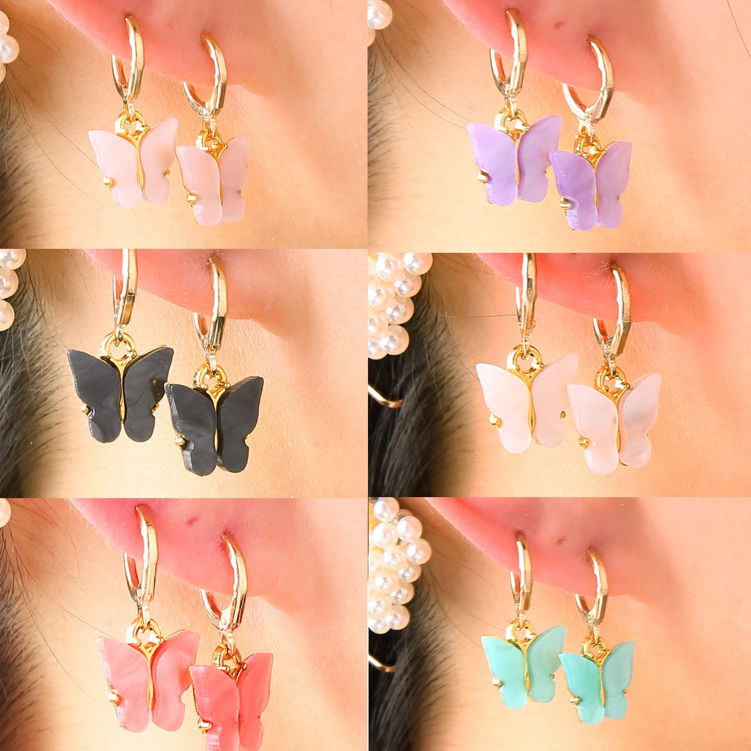 Butterfly Hoop Earrings, DORAFO Gold Plated Acrylic Butterfly Huggie Dangle Earrings, Cute Butterflies Earrings Set for Women Girls thumbnail 2