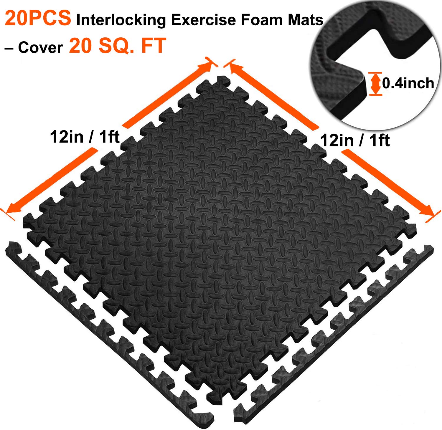 Walsai Exercise Mats Puzzle Foam Mats Gym Flooring Mat Cover 20 SQ.FT Interlocking Foam Mats with EVA Foam Floor Tiles for Home Gym Equipment Workouts Black thumbnail 3