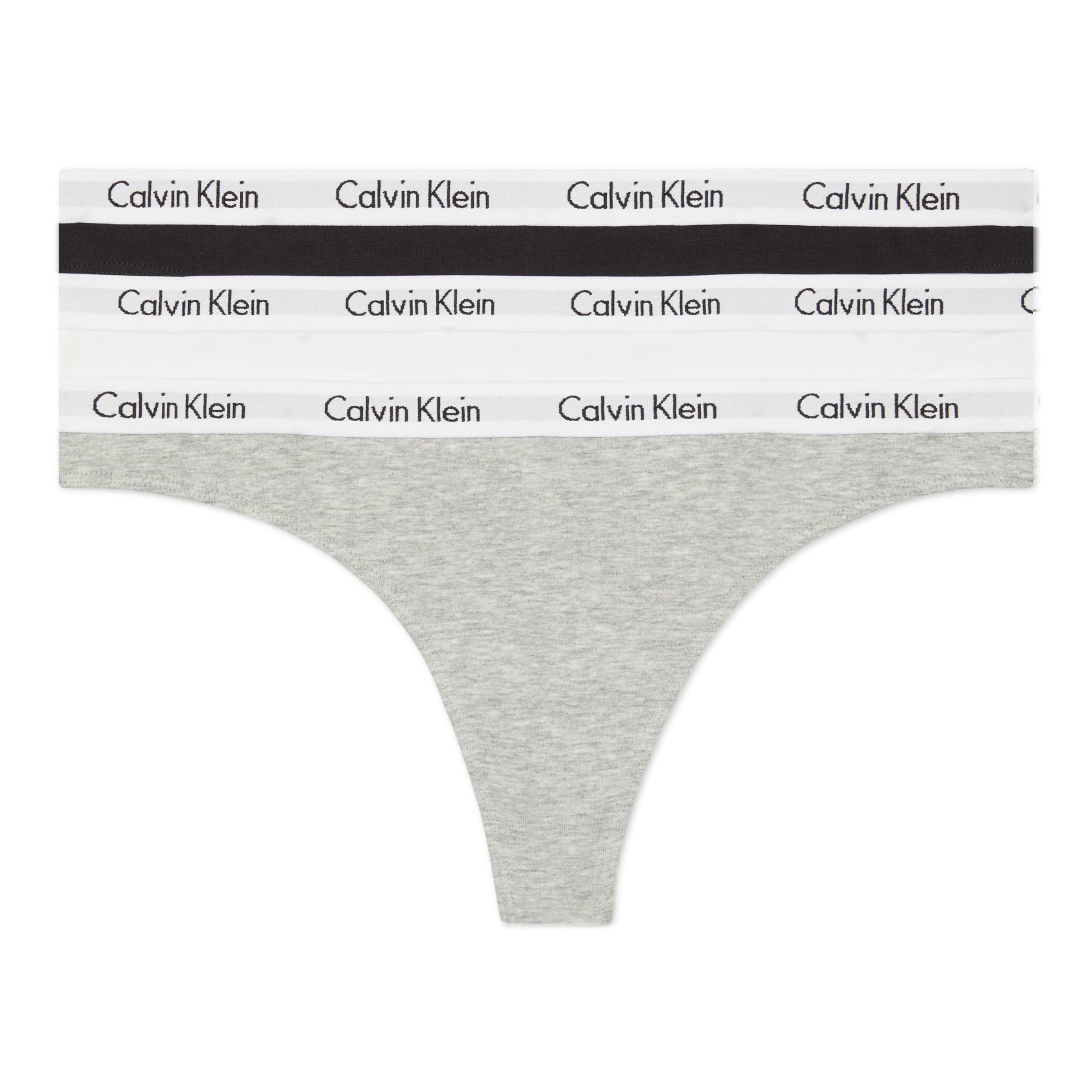 Calvin Klein Women's Carousel Logo Cotton Stretch Thong Panties, 3 Pack: Black/White/Grey Heather Medium