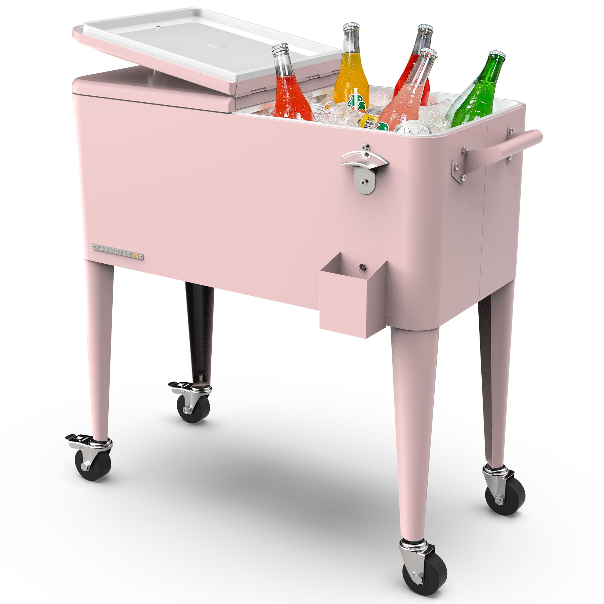 Permasteel 80-Qt Classic Outdoor Patio Cooler for Outside, Beverage Bar Cart With Wheels & Handles, Retro Design