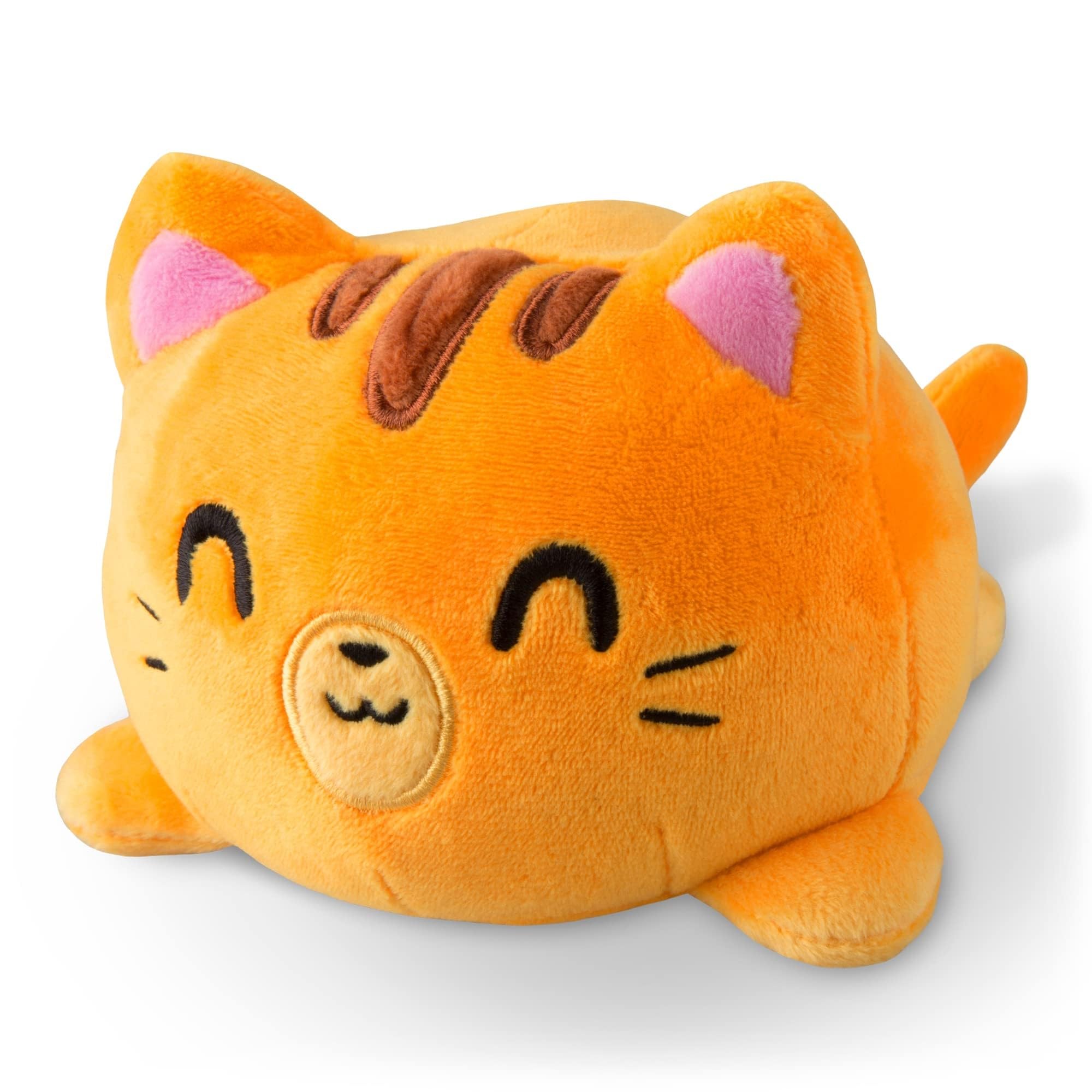 TeeTurtle - The Original Reversible Cat Plushie - Black + Pumpkin - Cute Sensory Fidget Stuffed Animals That Show Your Mood - Perfect for Halloween!