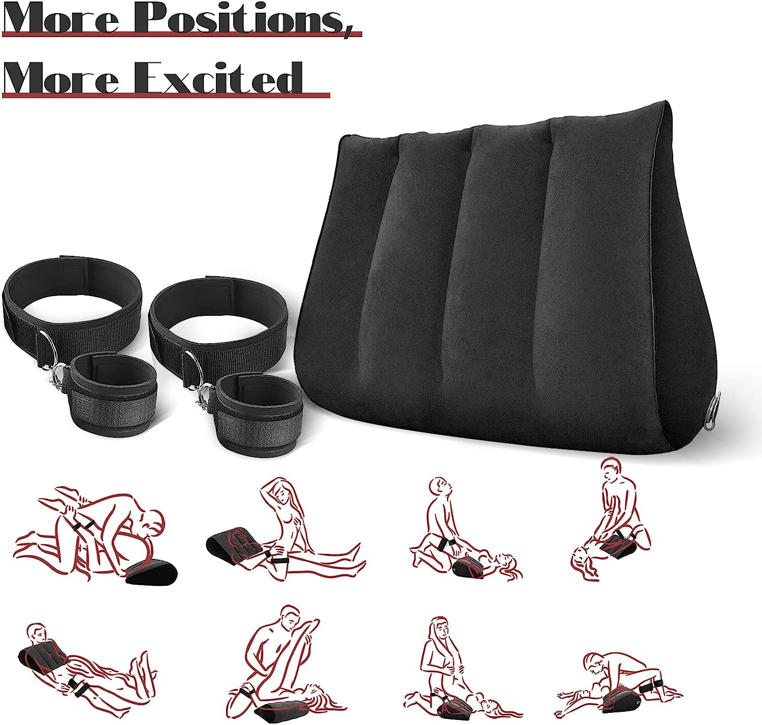 Sex Bondage Pillow Handcuffs Restraints Set - BDSM Thigh Wrist Cuffs Inflatable Sex Position Pillow Sex Furniture Couples Toy BDSM Bondage Restraint Kit Adult Sex Toys for Women and Couples(Gray): A-black