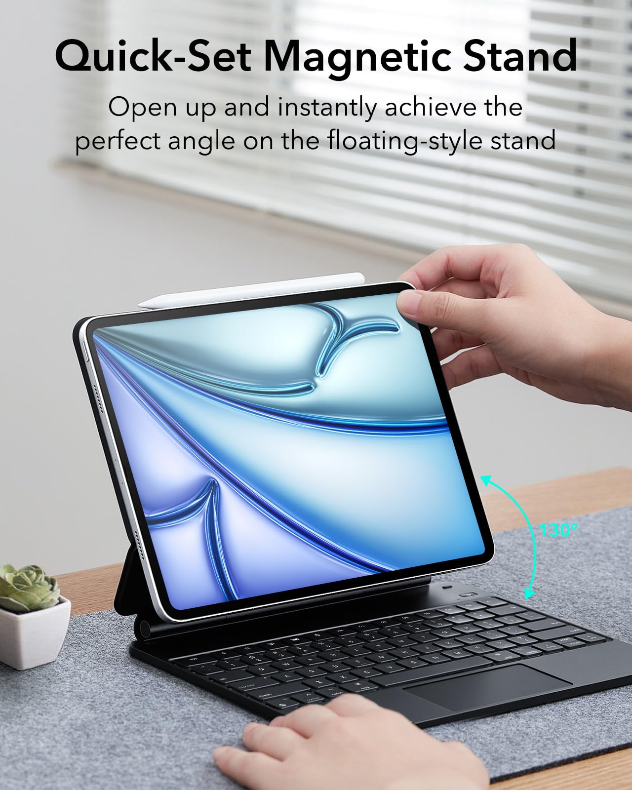 ESR iPad Air 13 Inch Case Keyboard (M3/M2, 2025/2024) & iPad Pro 12.9 inch (3/4/5/6th Gen) Magic Keyboard, Easy-Set Floating Cantilever Stand, Precision Multi-Touch Trackpad, Rebound Series, Black