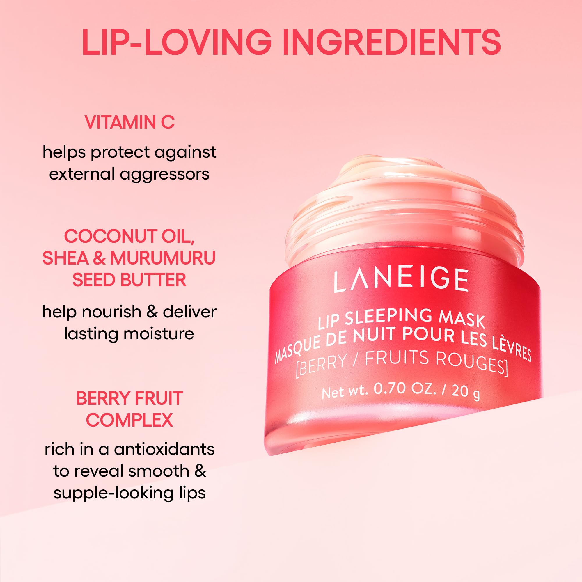 LANEIGE Lip Sleeping Mask: Nourish, Hydrate, Vitamin C, Murumuru & Shea Butter, Antioxidants, Flaky, Dry Lips: Grapefruit