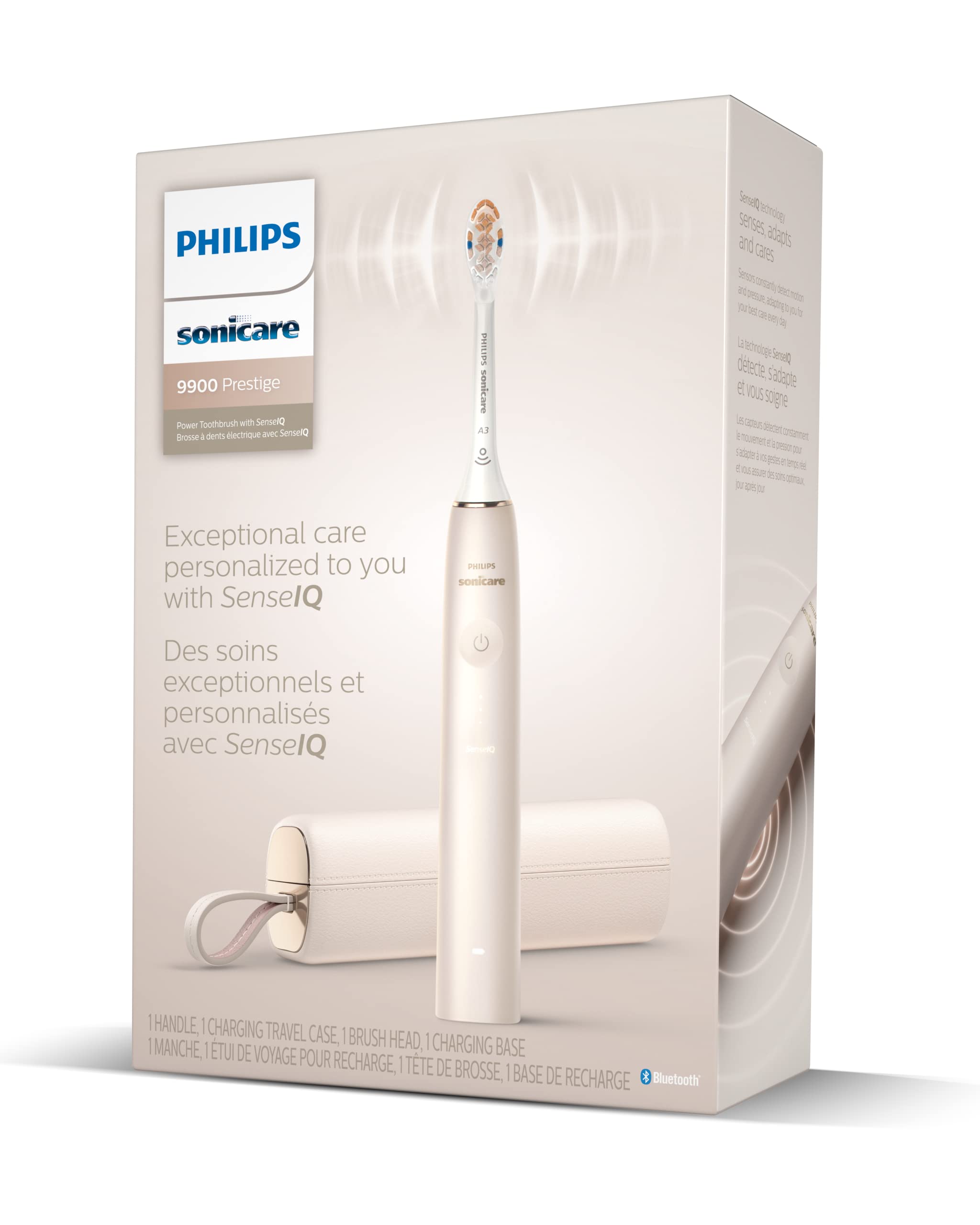 Philips Sonicare 9900 Prestige Rechargeable Electric Power Toothbrush with SenseIQ, Champagne, HX9990/11: 1 Count (Pack of 1) Champagne