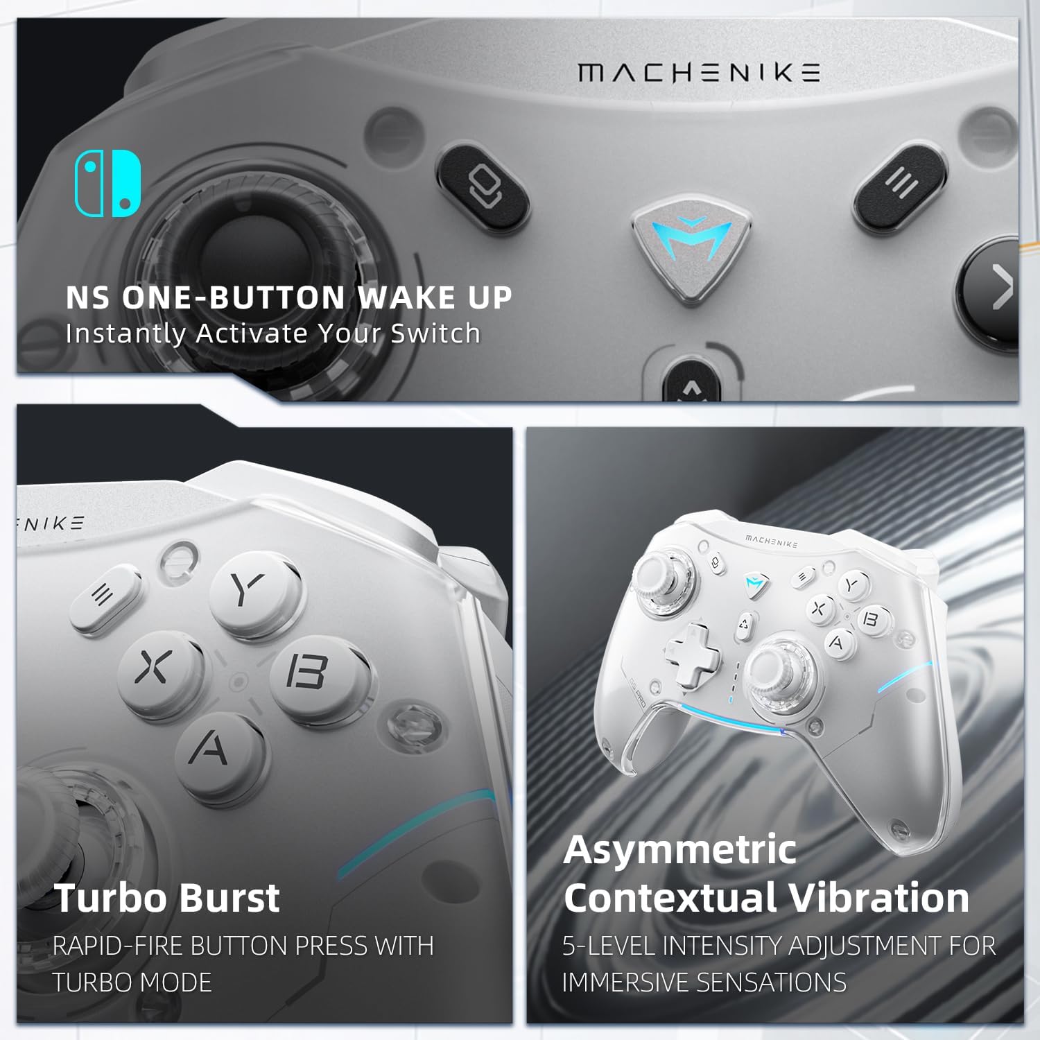 Machenike G5 Pro Wireless Gaming Controller for Windows PC,Switch,IOS&Android,PC Controller Hall Effect Joystick＆Triggers/Gyroscope,RGB Lights (): White