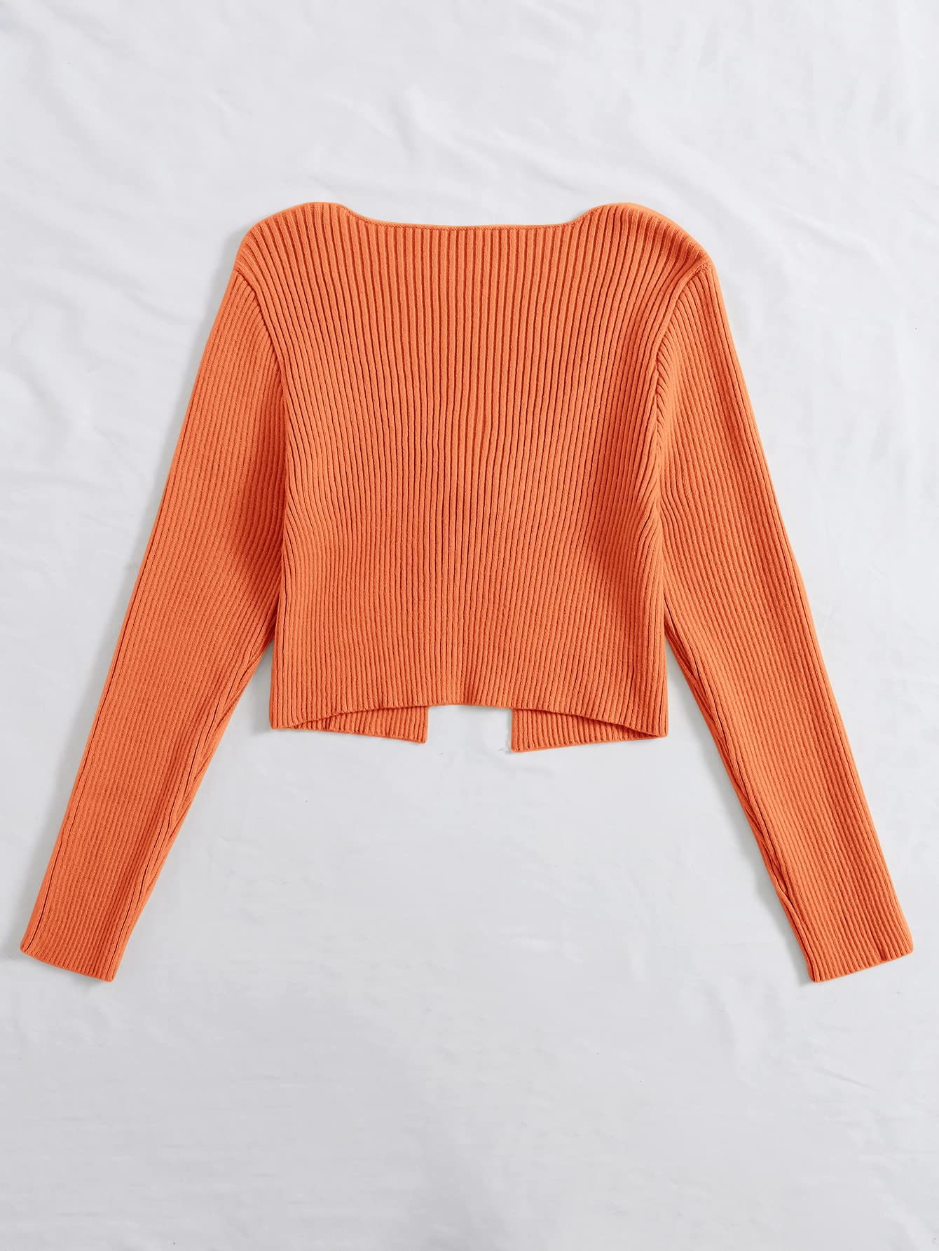 Floerns Women's Tie Front Long Sleeve Rib Knit Shrug Sweaters Cardigan Crop Top