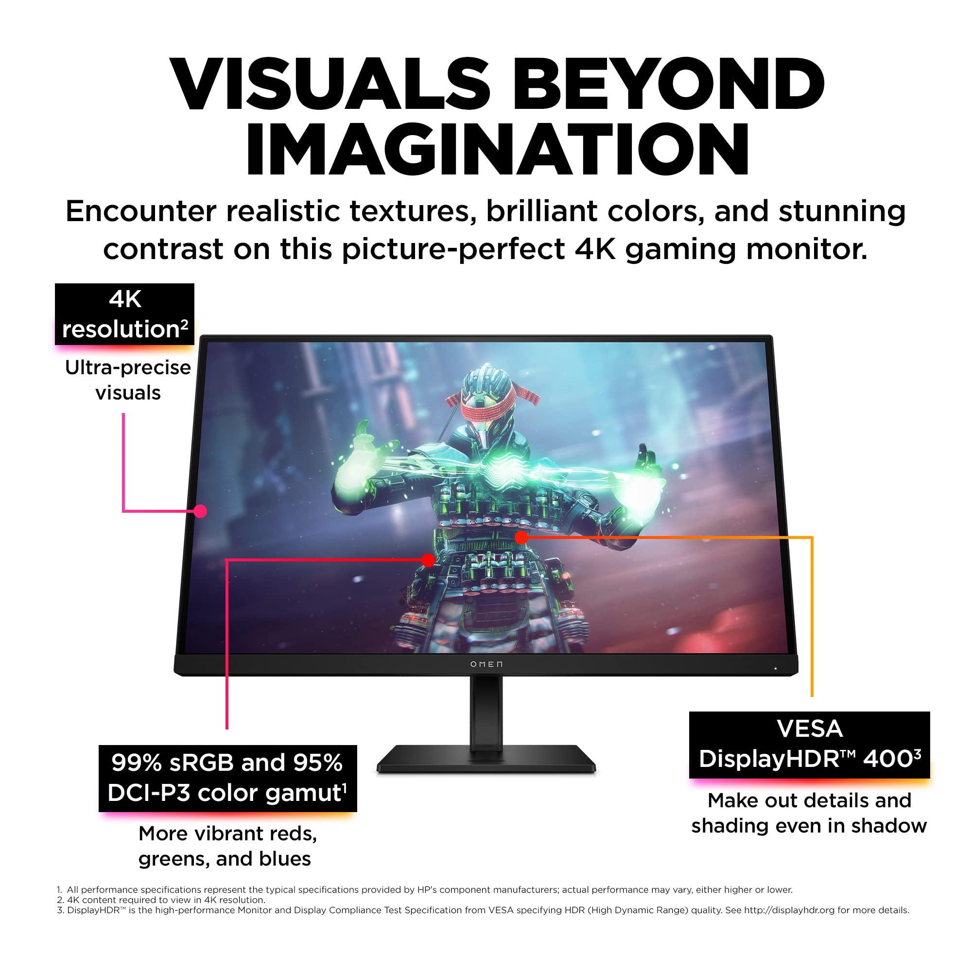 HP OMEN 27k UHD 144Hz Gaming Monitor, 4K UHD Display (3840 x 2160), IPS Panel, 99% sRGB, 95% DCI-P3, 16:9, OMEN Gaming Hub, 27k (2023),Black: HP OMEN 27k UHD 144Hz Gaming Monitor, 4K UHD Display (3840 x 2160), IPS Panel, 99% sRGB, 95% DCI-P3, 16:9, OMEN Gaming Hub, 27k (2023),Black