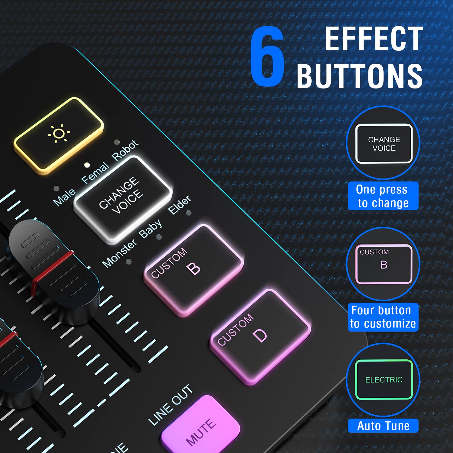 FIFINE Gaming Audio Mixer, Streaming RGB PC Mixer with XLR Microphone Interface, Individual Control, Volume Fader, Mute Button, 48V Phantom Power, for Podcast/Recording/Vocal/Game Voice-AmpliGame SC3 thumbnail 5
