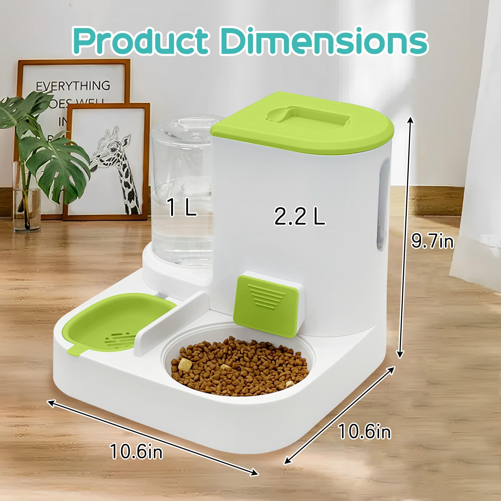 Fhiny Gravity Cat Feeder and Water Dispenser, 2 in 1 Automatic Pet Waterer Detachable Stainless Steel Food Bowls Set Pet Food Storage for Small Dog Puppy Cat Kitten Pet Easy Clean (Grey): Style A Green-Metal Bowl