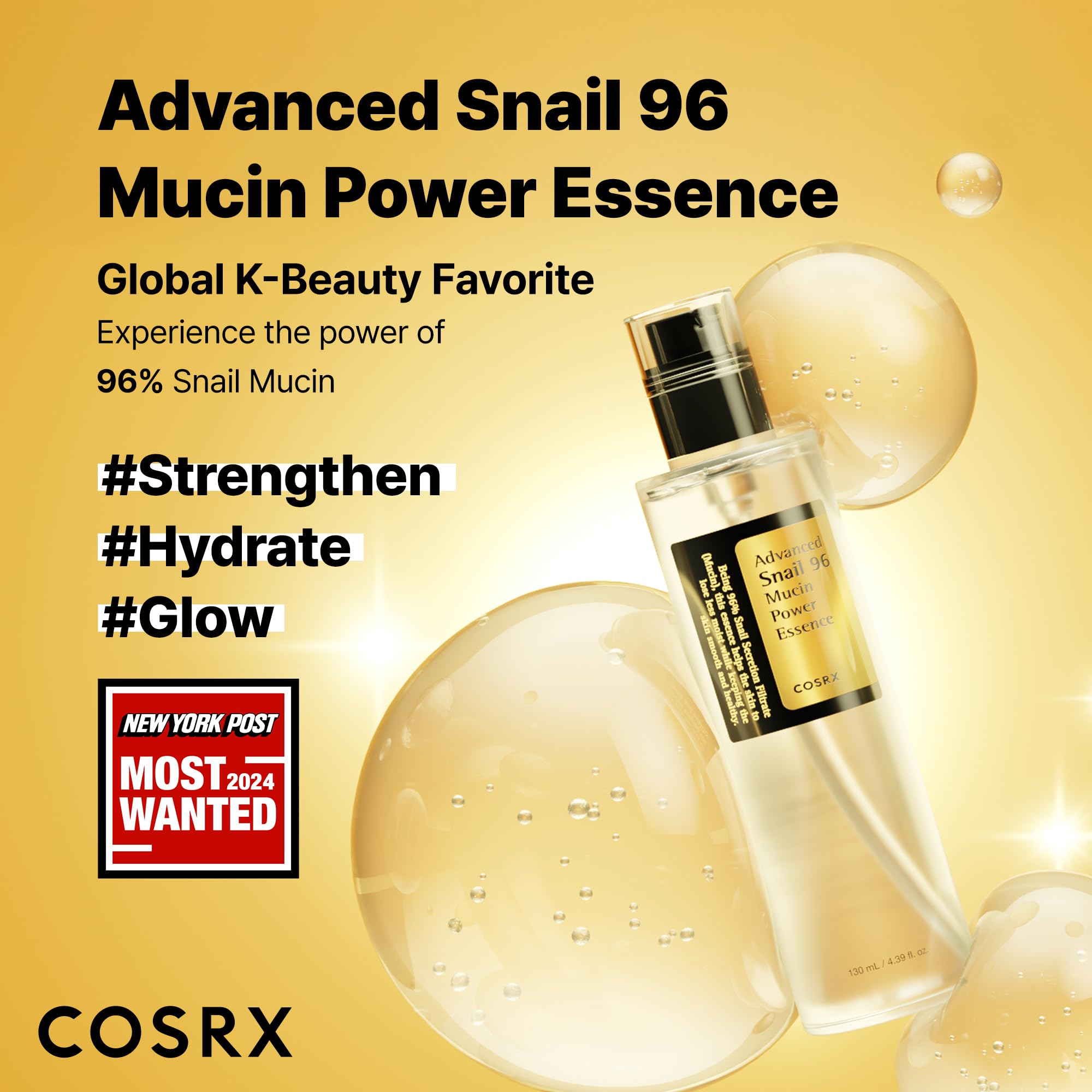 COSRX Snail Mucin 96% Power Repairing Essence 3.38 fl.oz 100ml, Hydrating Serum for Face with Snail Secretion Filtrate for Dull Skin & Fine Lines, Korean Skin Care: 3.35 Fl Oz (Pack of 1)
