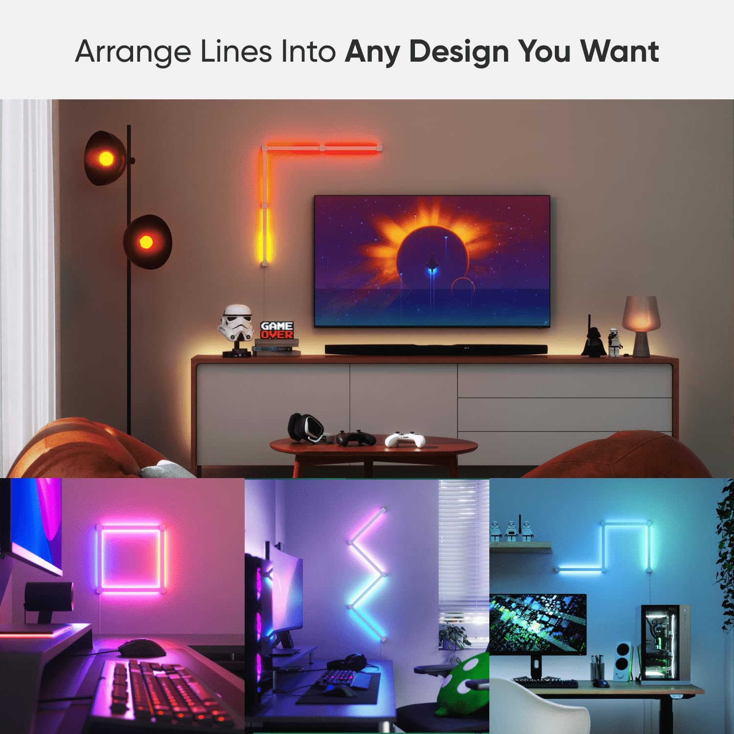 Nanoleaf Lines Smart LED Wall Lights, Music & Screen Sync RGBW Light Bar with 16M+ Color, WiFi Wall Lights Work with Alexa & Google Assistant for Gaming and Home Decor, 90 Degree Smarter Kit 4 Lines: 90 Degree 4PK