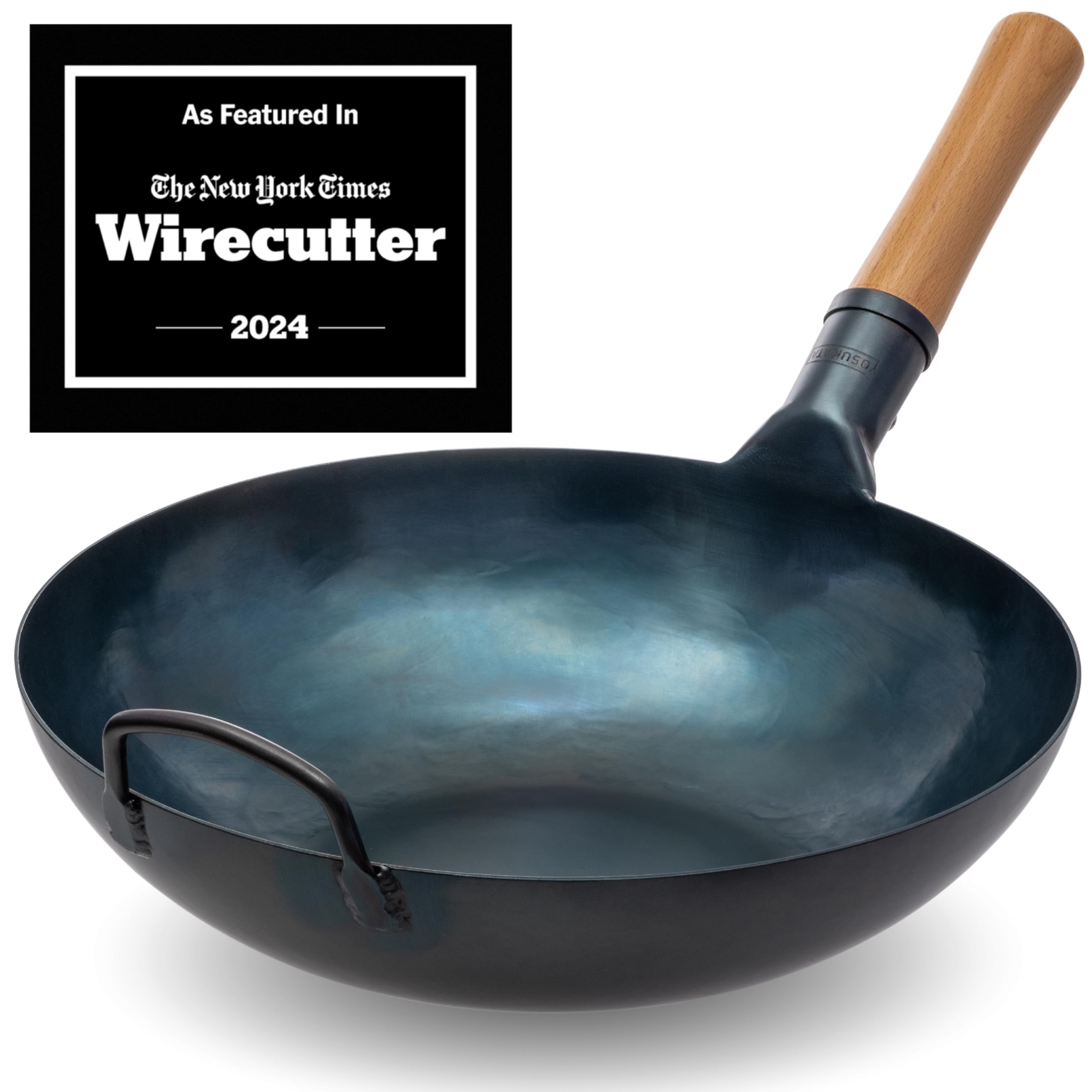 YOSUKATA 14” Round Bottom Carbon Steel Wok Pan – Blue Pre-Seasoned Pow Wok for Stir Fry, BBQ, Grill & Camping – Traditional Japanese & Chinese Cookware – Compatible with Gas Stoves & Open Fire Only: 13.5" Blue