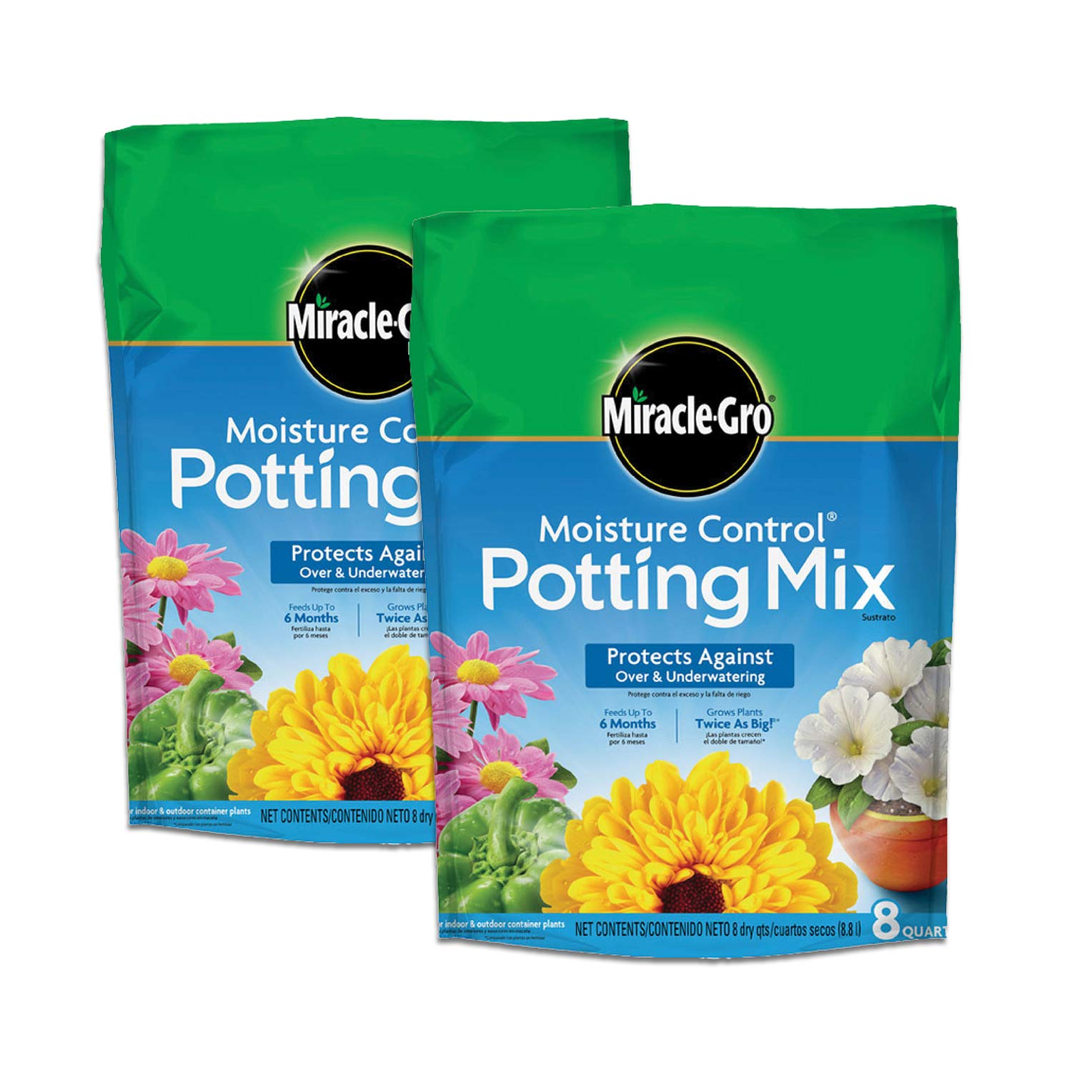 Miracle-Gro Moisture Control Potting Mix, For Container Plants, Protects against Over- and Under-Watering, 8 qt., 2-Pack thumbnail 1