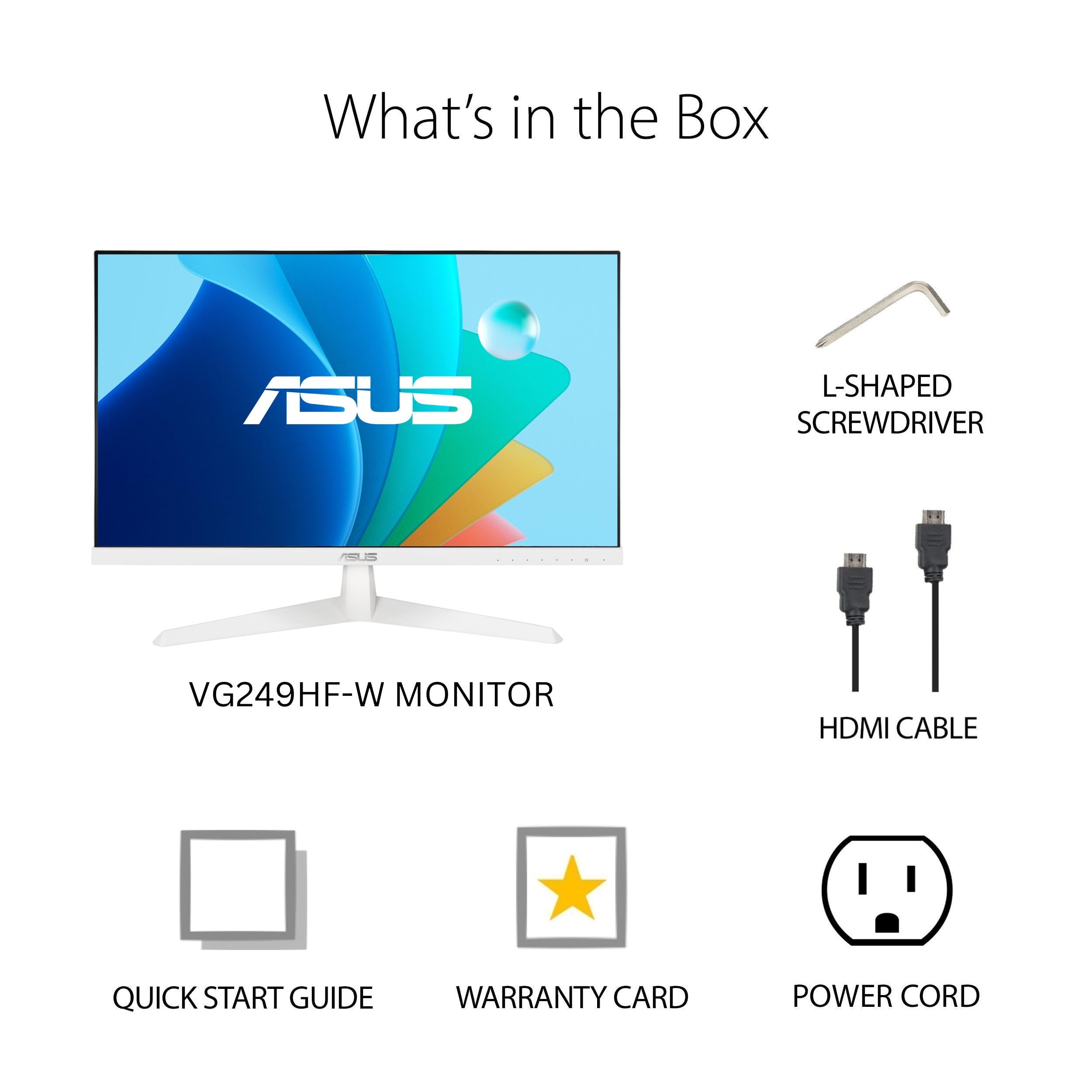 ASUS Eye Care 23.8” 1080P Gaming Monitor (VY249HF-W) – Full HD, IPS, 100Hz, IPS, SmoothMotion, 1ms, Adaptive Sync, Eye Care Plus Technology, Blue Light Filter, Flicker Free, 3 yr Warranty