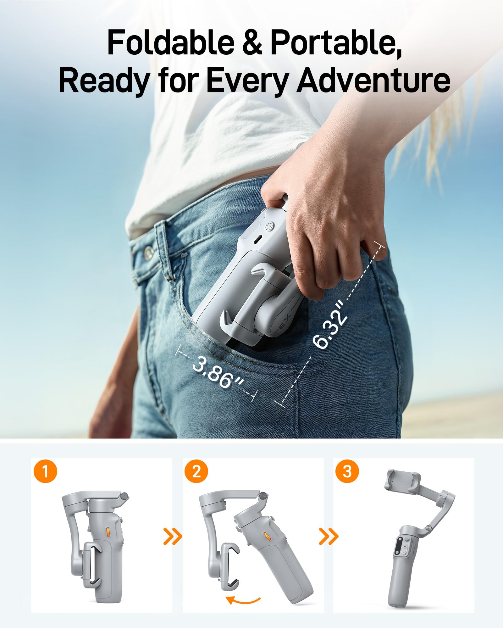 hohem iSteady X3 SE Gimbal Stabilizer for iPhone, Phone Stabilizer with Detachable Remote Control, Portable Foldable 3-Axis Phone Gimbal for Android & iPhone 16 15 Pro Max, Ideal for Travel Vlogging: iSteady X3 SE Grey