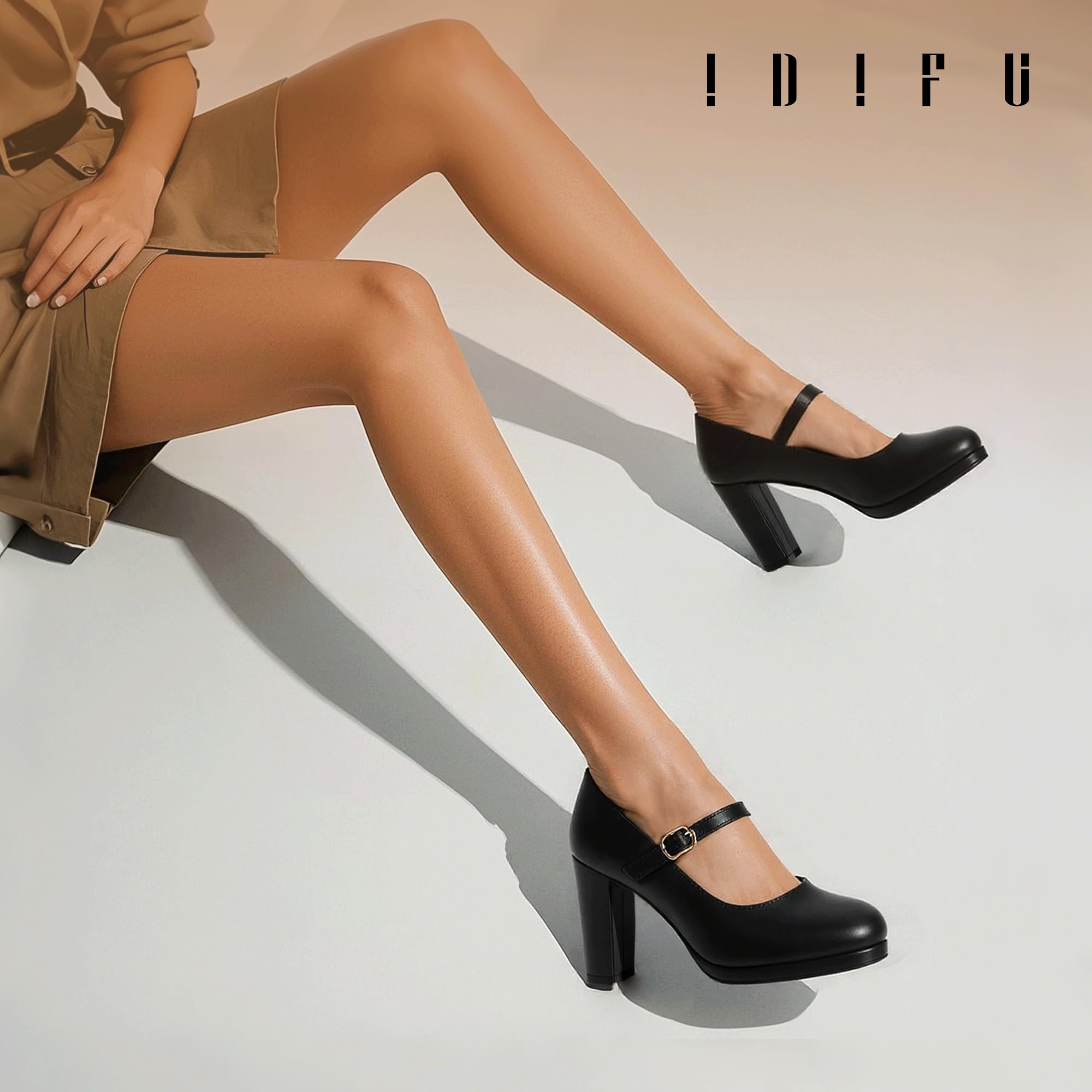 IDIFU IN4 Mary Jane Shoes Closed Toe Heels Platform High Chunky Block Heels Women's Pumps Comfortable Dress Shoes for Women Wedding Bridal Work Fashion Round Toe Pumps Shoes: 5.5 Black Pu