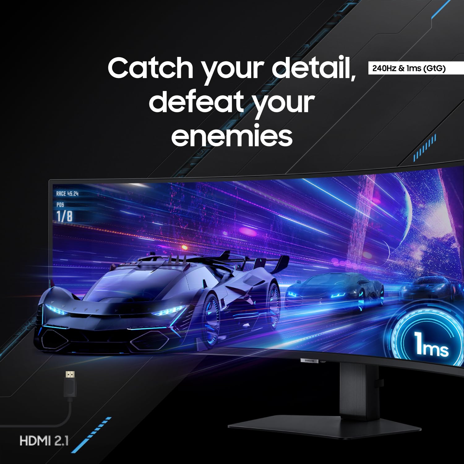 SAMSUNG 49" Odyssey G9 Series 1000R Curved Gaming Monitor LS49CG954ENXZA, DQHD, 1ms(GtG), VESA DisplayHDR 1000, 240Hz, AMD FreeSync Premium Pro, Height Adjustable Stand, Ultrawide Screen, 2024: DP Cable