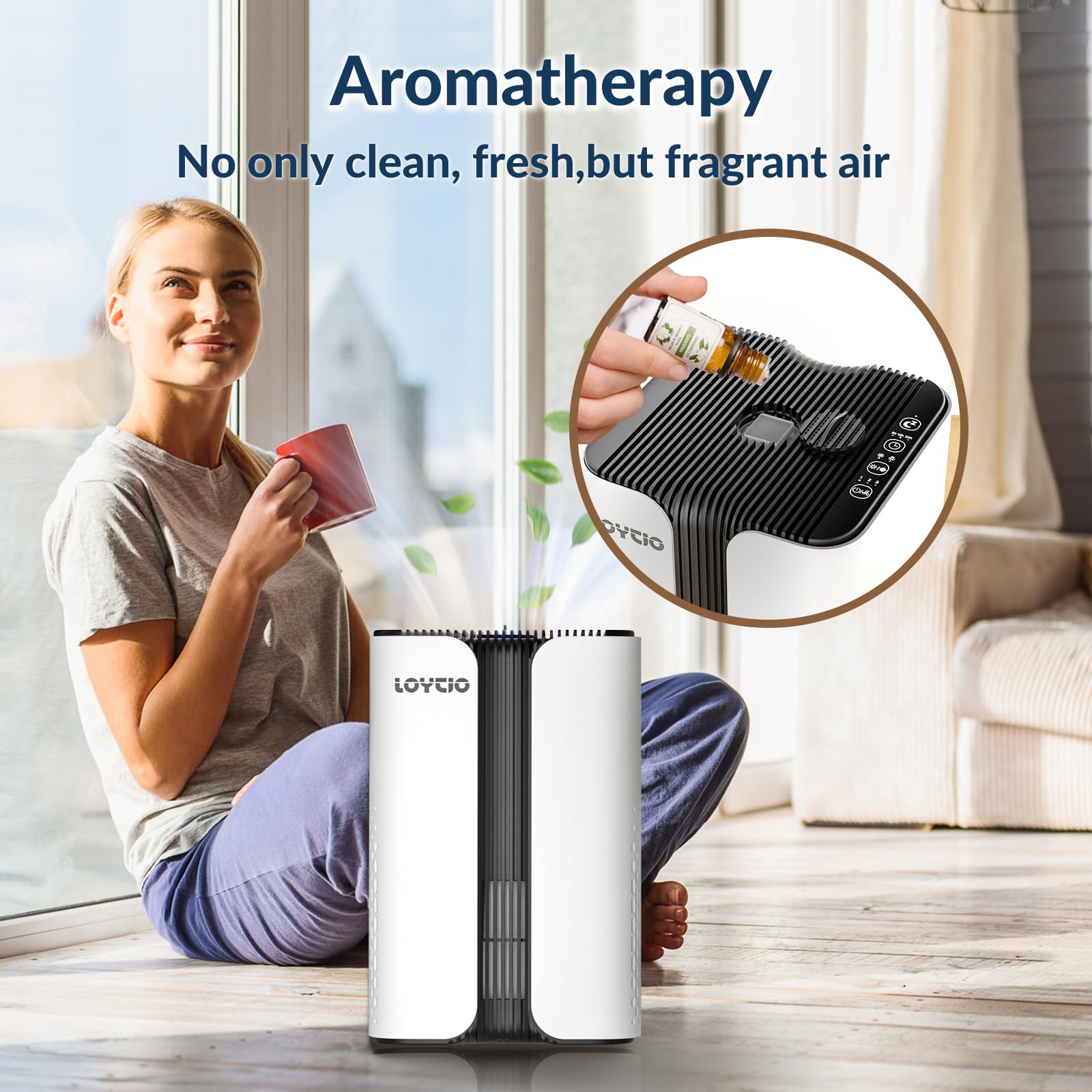 Air Purifiers for Home, HEPA Air Purifier Covers Up to 400 sq.ft Room, 24db Sleep Model, Night Light,3 Timers, with Aromatherapy for Bedroom, Dorm Room, Apartment, Kitchen-KJ7