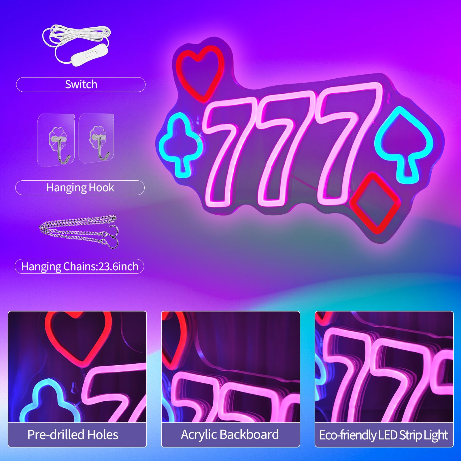 Neon Signs for Wall Decor Pink LED Light Sign for Preppy Room Decor Light Up Sign for Birthday Party Decoration USB Powered: 777