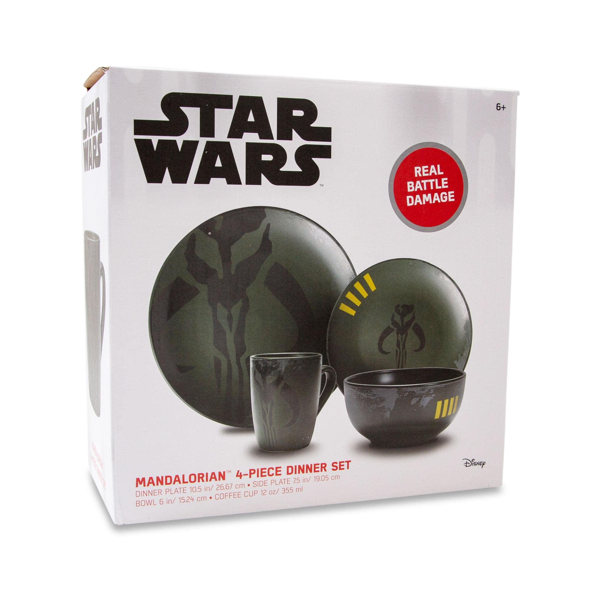 Star Wars Boba Fett Mandalorian Dinnerware Dining Set | Official Star Wars Collectible Stoneware Display | Includes Plates, Bowl, And Mug | 4-Piece Set