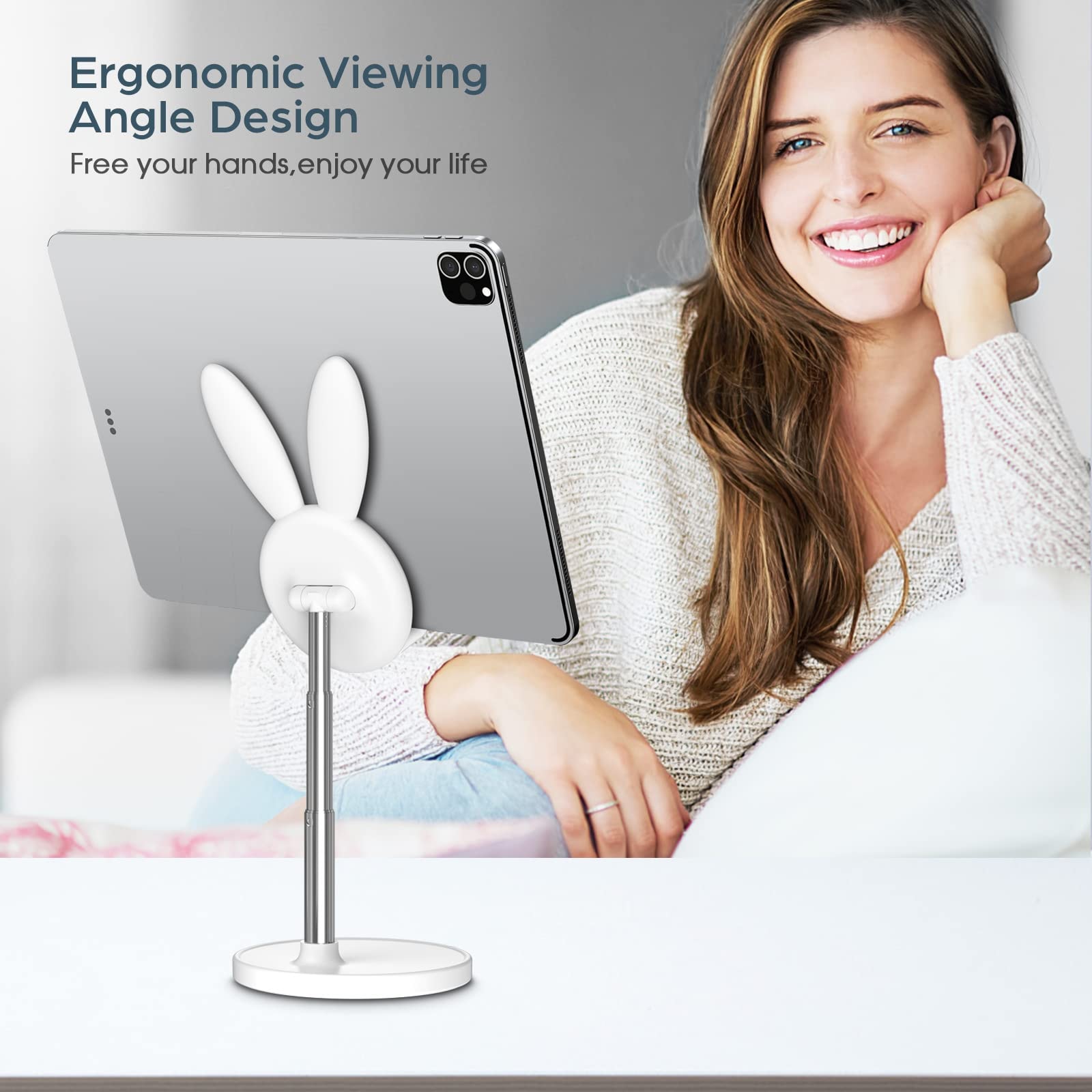 nediea Cell Phone Stand,Angle Height Adjustable Bunny Phone Stand for Desk,Cute Rabbit Phone Holder Stand for Desk, Compatible with All Mobile Phones, Tablets(4-10in) () - Image 8