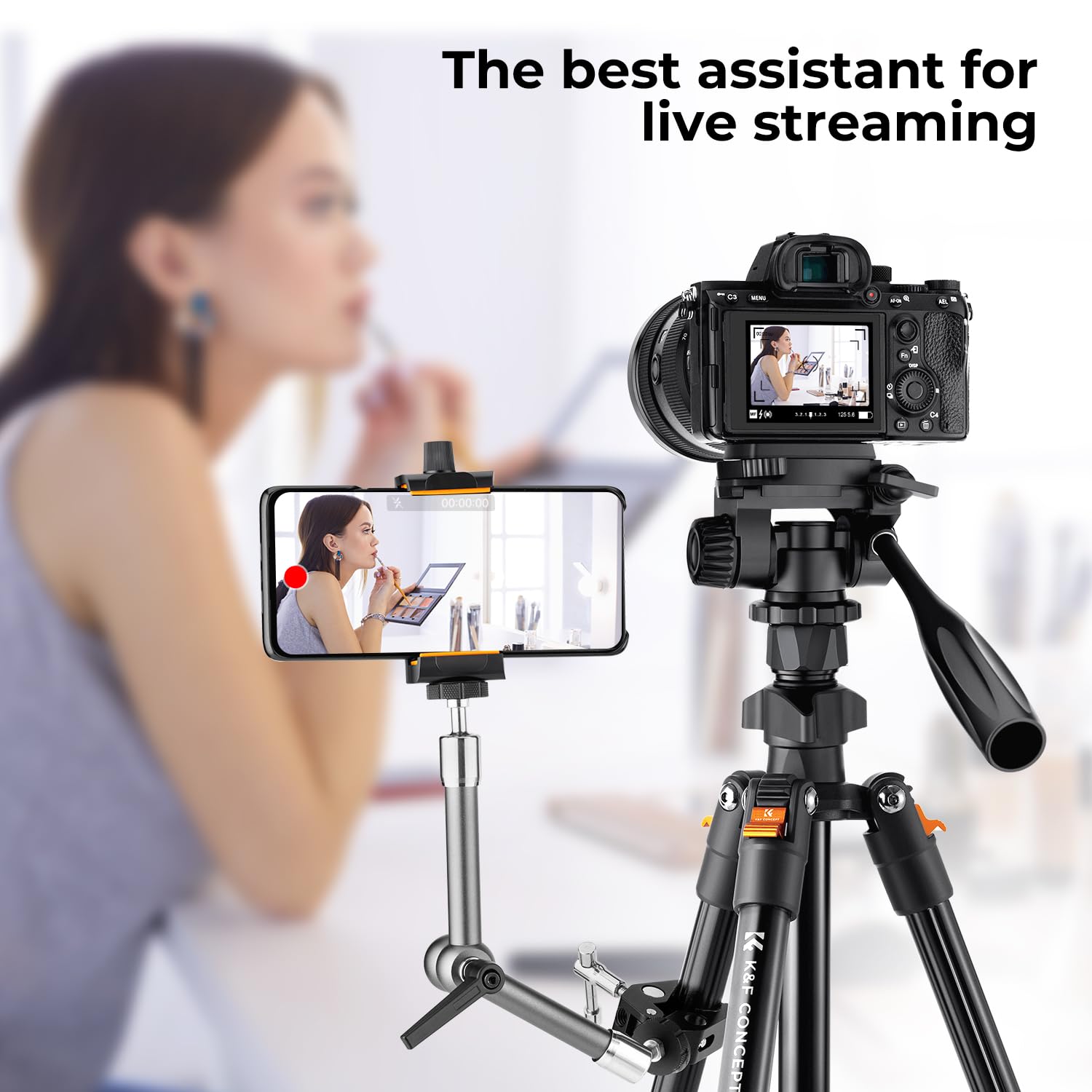 K&F Concept 78 inch Camera Tripod for DSLR Compact Aluminum Tripod with 360 Degree Ball Head and 10KG Load for Travel and Work  (S210): 64" height/Swivel Pan Head