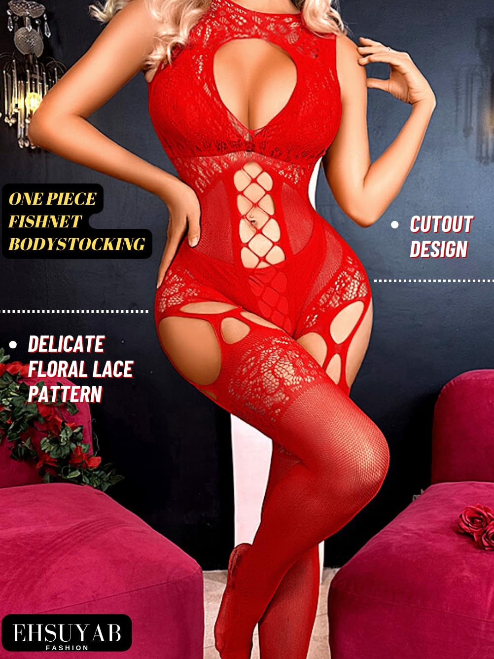 Women Body Stockings Sexy, Exotic Dancer Fishnets Lingerie Glow Party, Fishnet Bodysuit Rave Outfits Club Plus Size: Red