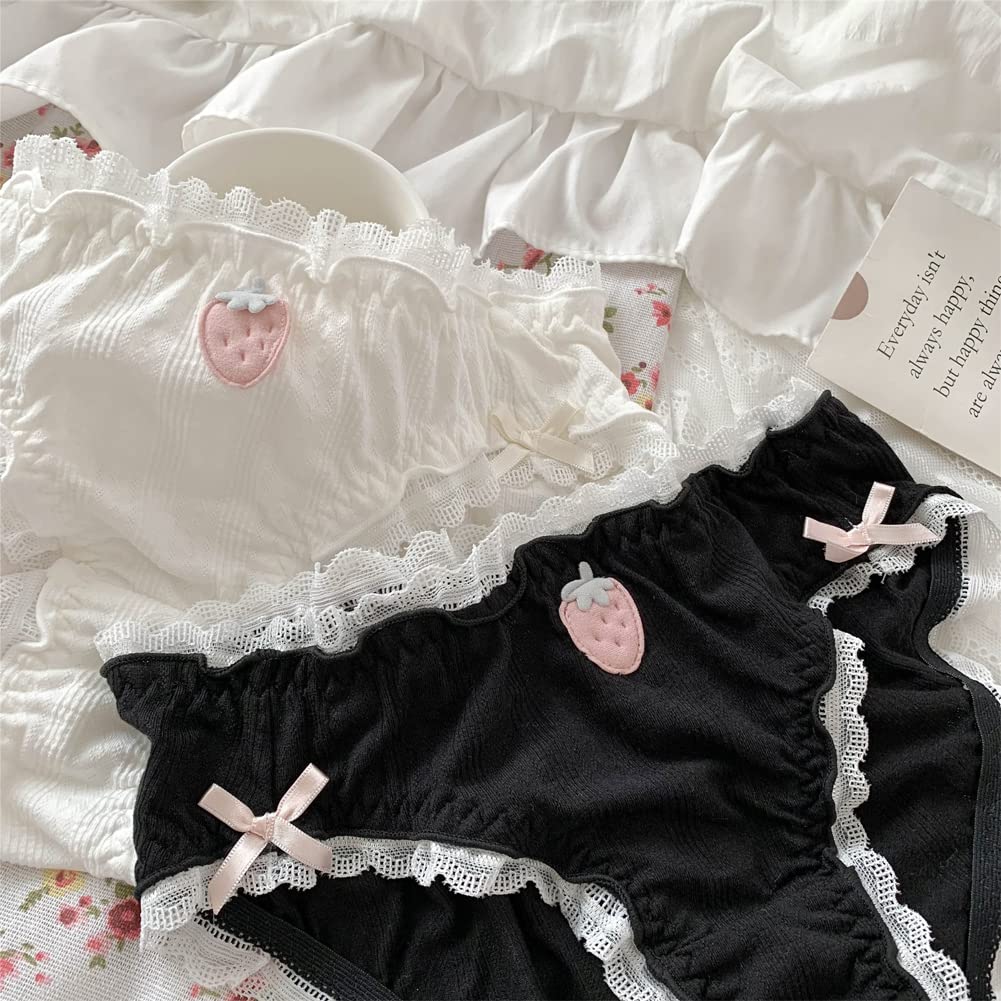 Joyralcos Japanese Stawberry Print Bikini Panties 2 Pack Briefs Cosplay Anime Underwear: One Size Lace Around Style