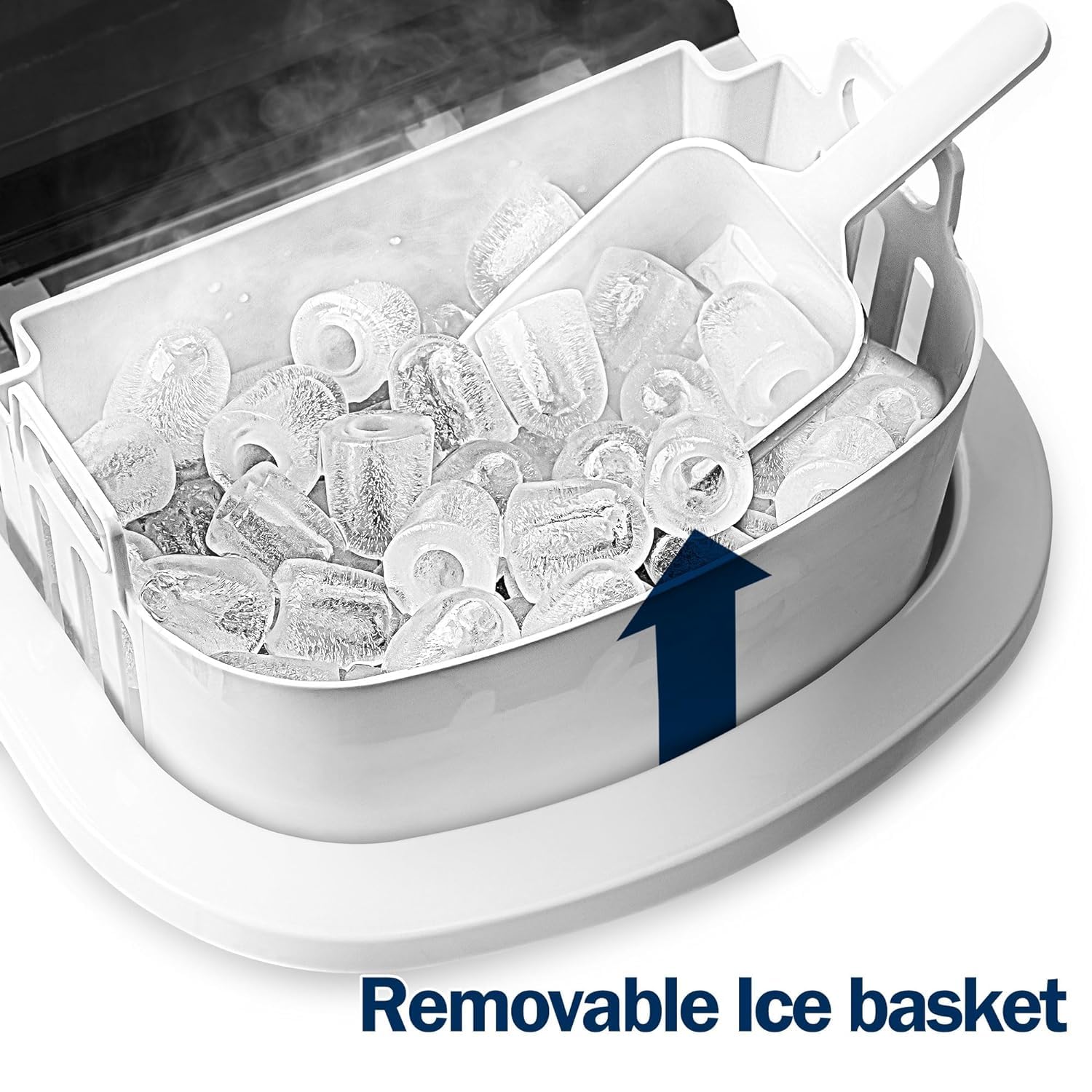 EUHOMY Nugget Ice Maker Countertop with Handle, Ready in 6 Mins, 34lbs Per Day, Removable Top Cover, Auto-Cleaning, Portable Sonic Ice Maker with Basket and Scoop, for Home/Party/RV/Camping (): Steel Silver