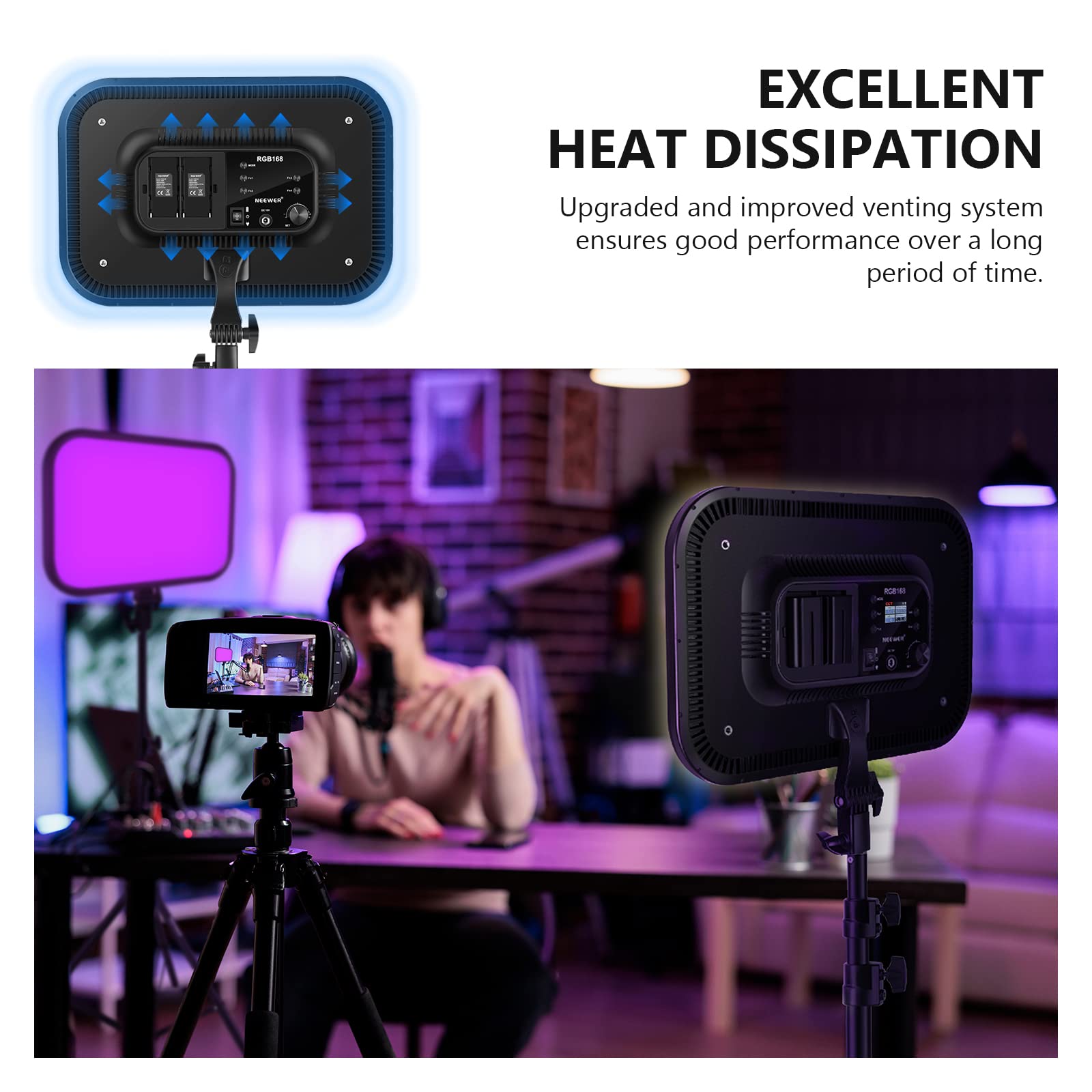 Neewer 13" Led Video Light Panel Kit, 2 Pack Dimmable Bi Color Soft Key Lighting with Tripod Stand, 8000mAh Battery, 3200~5600K CRI97+ 2400Lux for Game/Streaming/YouTube Recording/Studio Photography: RGB168