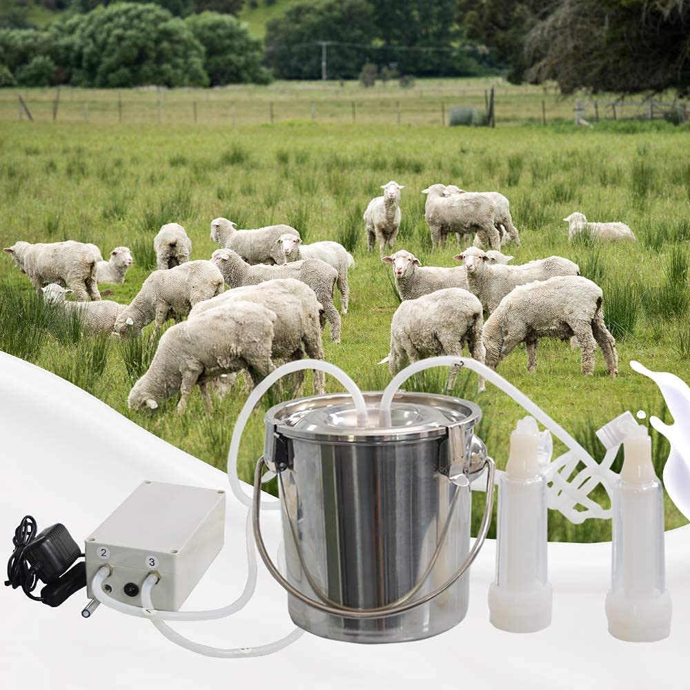 MAPOTAD 3L Goat Pulsation Vacuum Electric Milking Machine, Automatic Portable Pulse Breast Pump with 2 Teat Cups Stainless Steel Bucket for Goat.