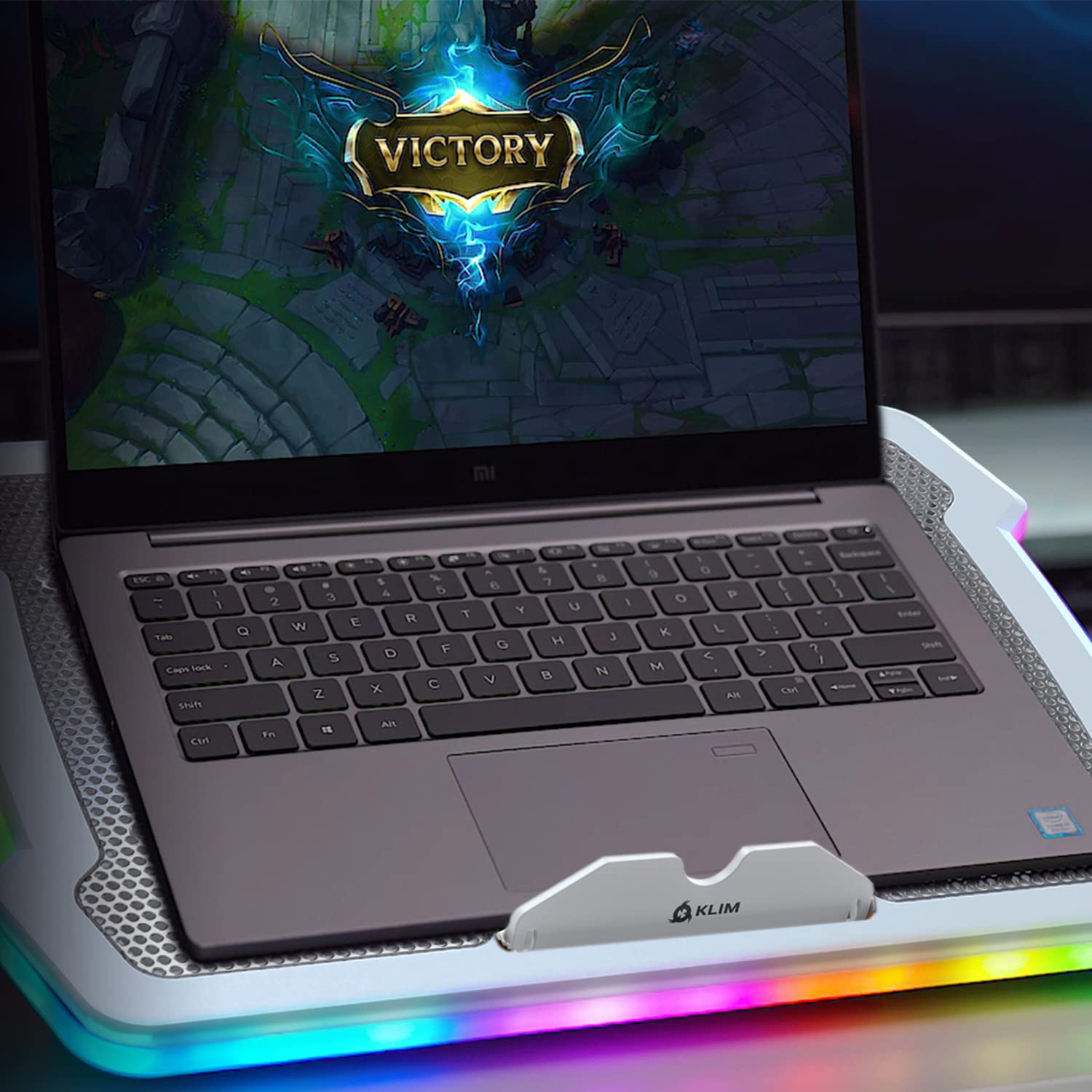 KLIM Ultimate + RGB Laptop Cooling Pad with LED Rim + New + Gaming Laptop Cooler + USB Powered Fan + Very Stable and Silent Laptop Stand + Compatible up to 17" + PC Mac PS5 PS4 Xbox One -: White