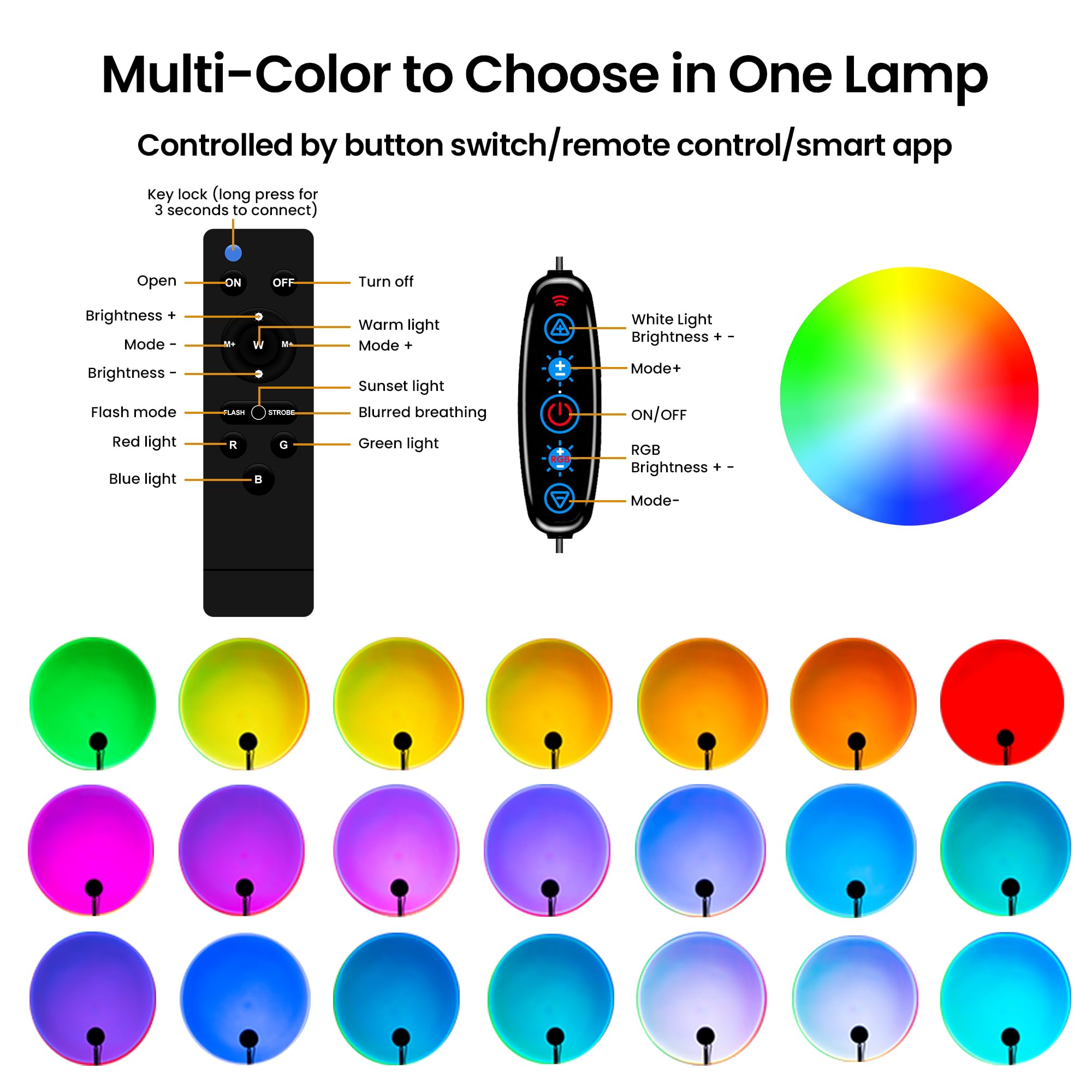 Tsrarey Sunset Lamp Projector with Remote Control, Multiple Colors LED APP Control Sunset Light Three Control Methods Night Light for Room Decor/Christmas Gifts/Photography/Party/Bedroom Decor: Remote&APP